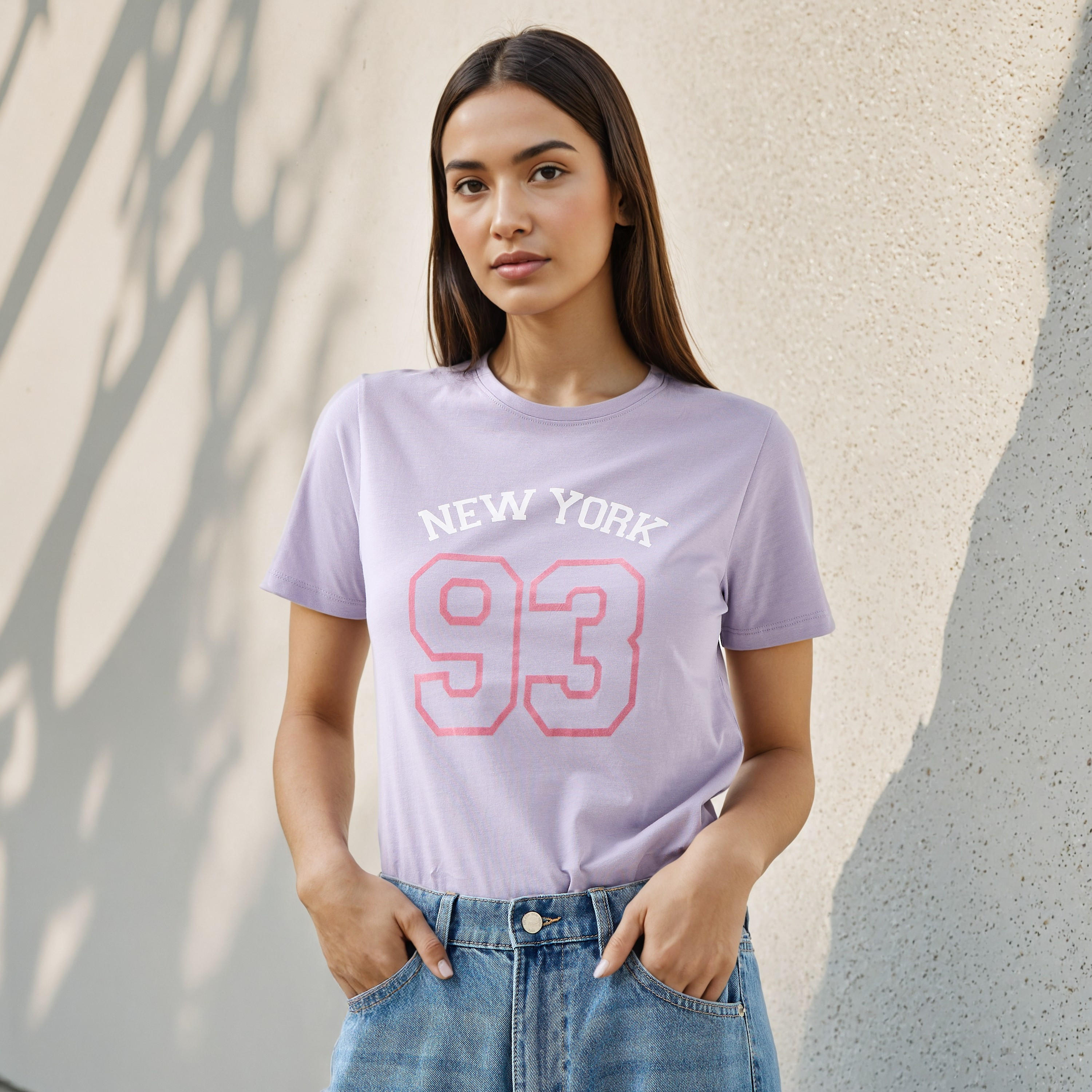 Varsity Print T-shirt with Crew Neck-women-clothing-tshirts-image-1