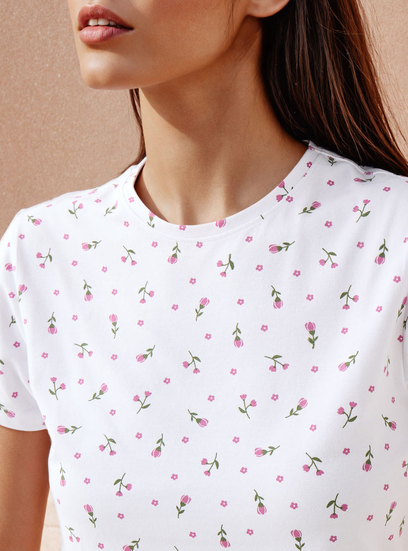 Floral Print Crew Neck T-shirt-women-clothing-tshirts-image-4