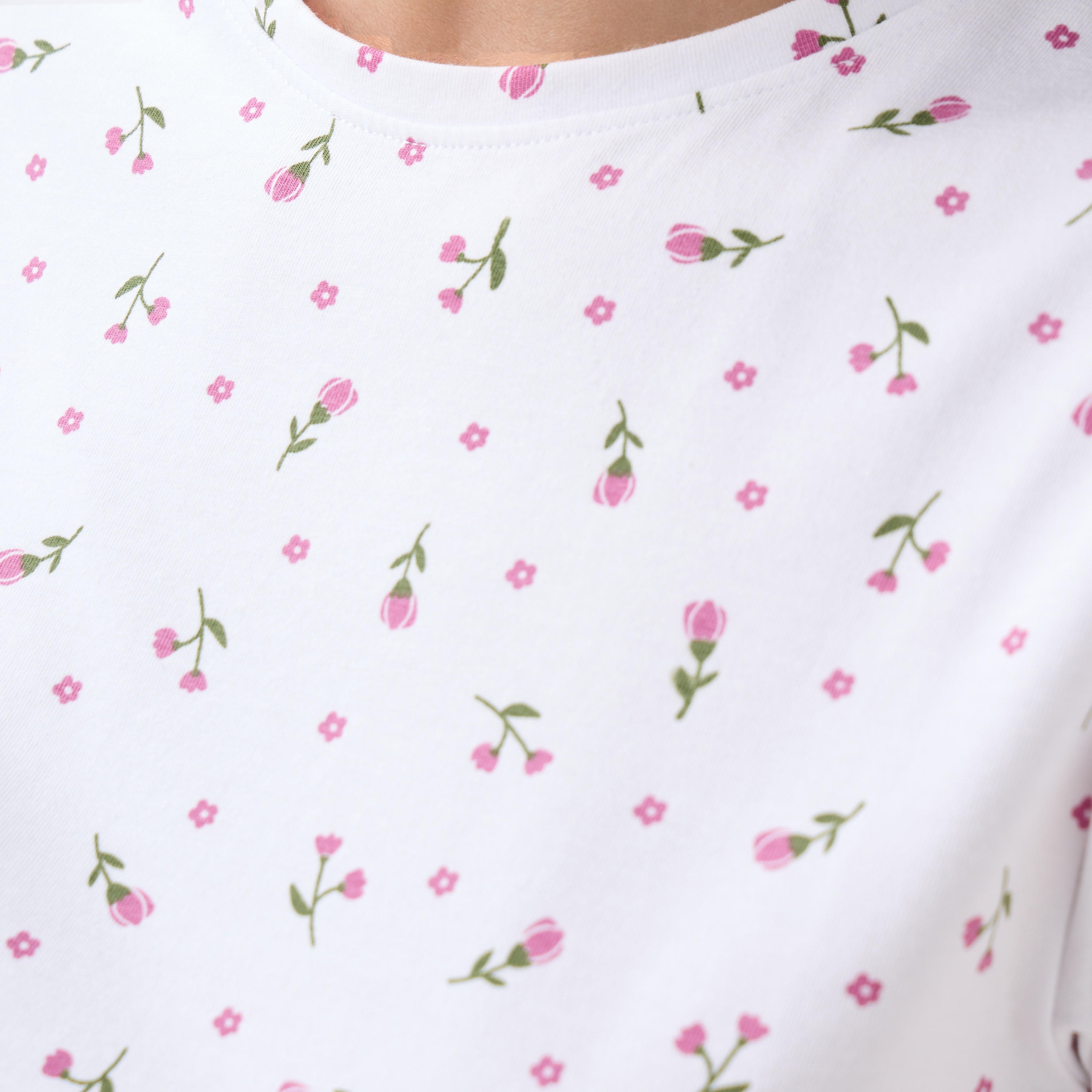 Floral Print Crew Neck T-shirt-women-clothing-tshirts-image-5