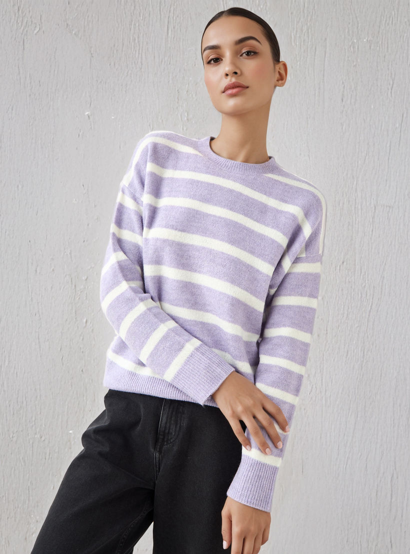 كنزة مقلمة بياقة ضيقة-women-clothing-cardigansandjumpers-jumpers-image-1