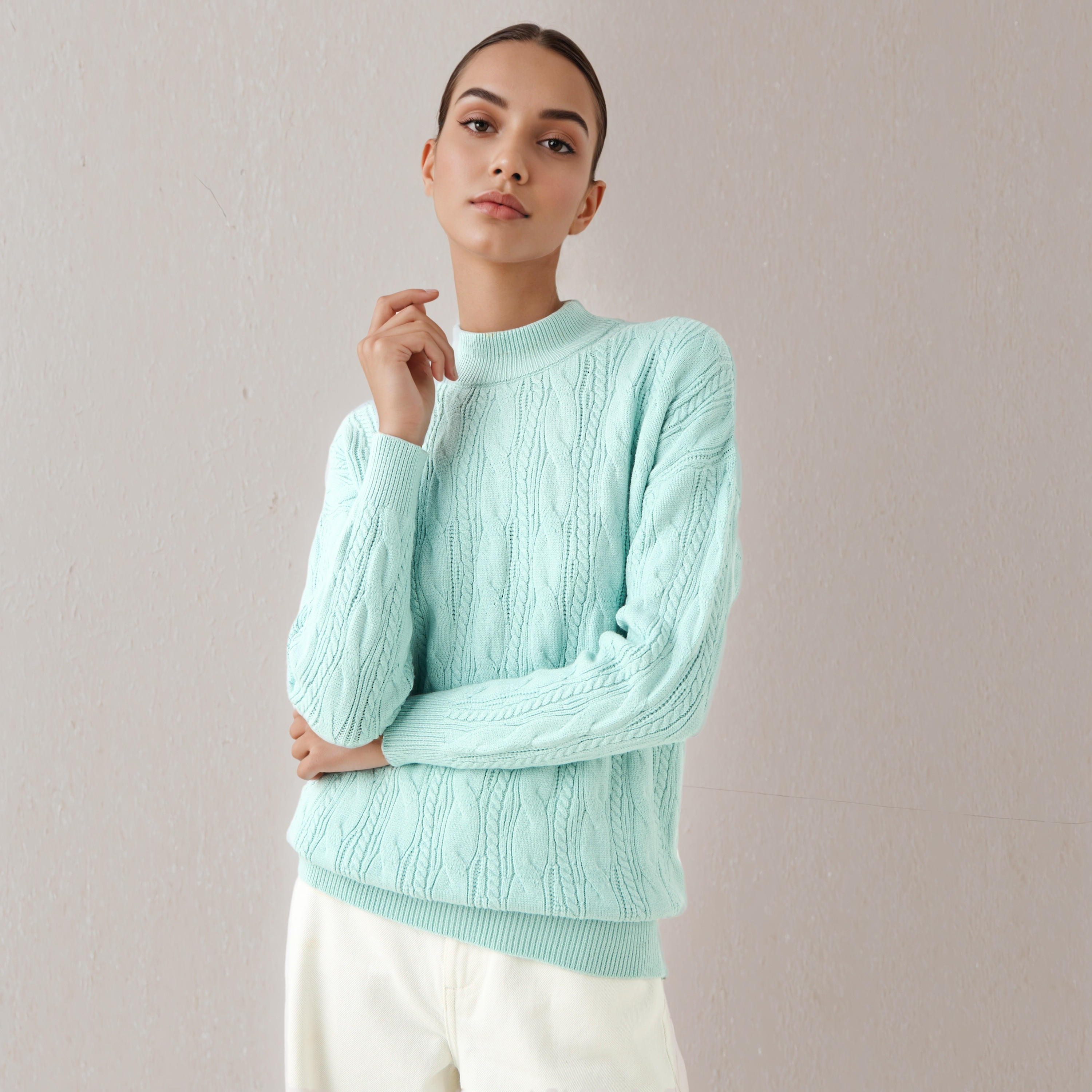 Cable Knit Boxy Sweater with Long Sleeves-women-clothing-cardigansandjumpers-jumpers-image-1