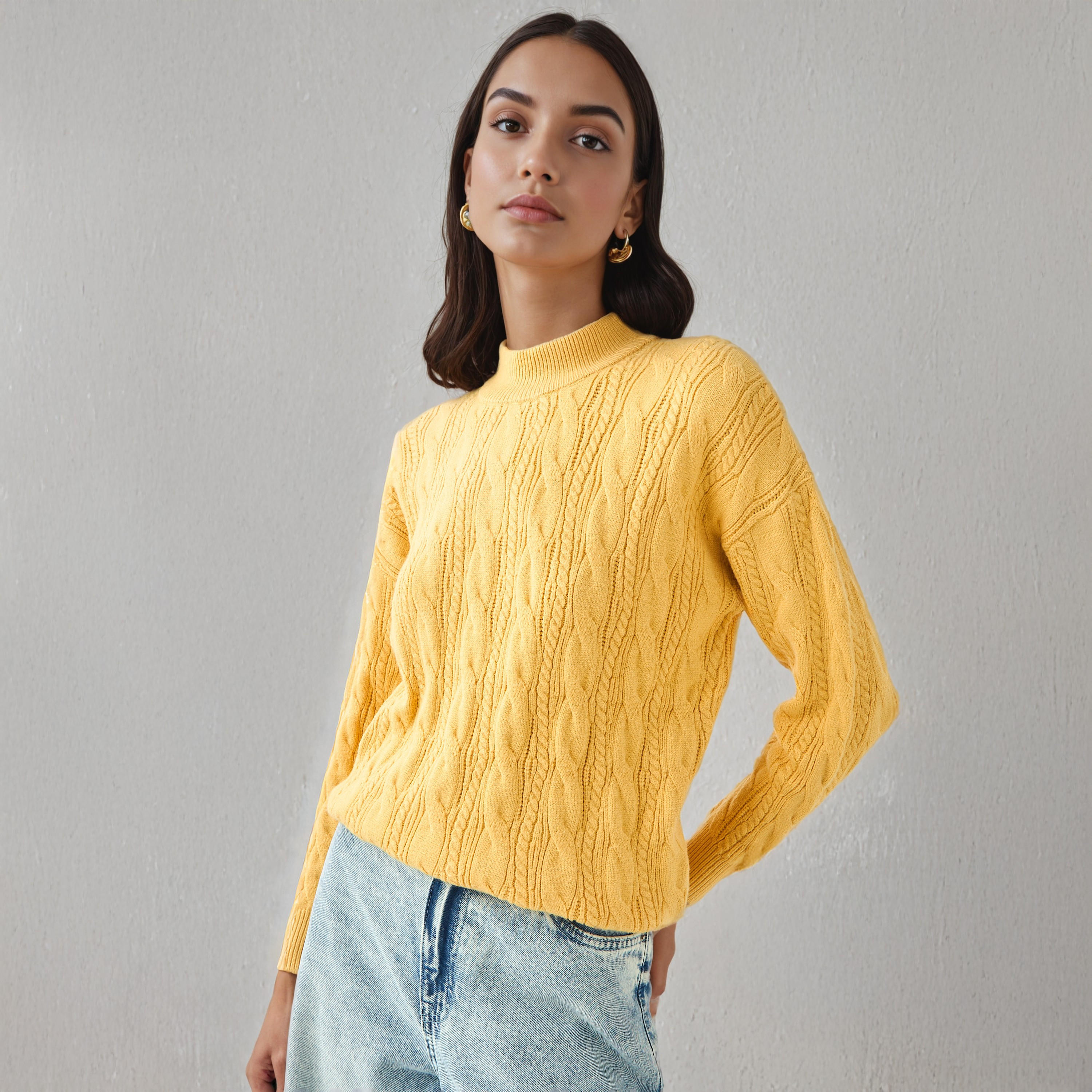 Cable Knit Boxy Sweater with Long Sleeves-women-clothing-cardigansandjumpers-jumpers-image-1