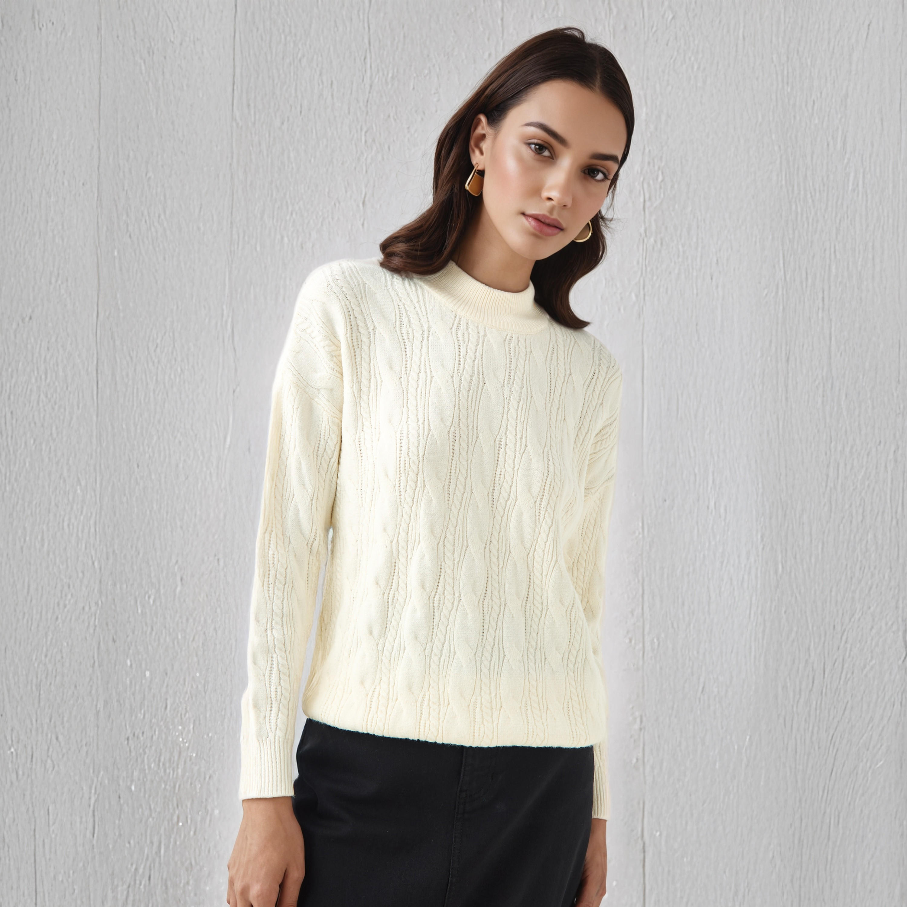 كنزة بوكسي بأكمام طويلة ونسيج كابل-women-clothing-cardigansandjumpers-jumpers-image-1
