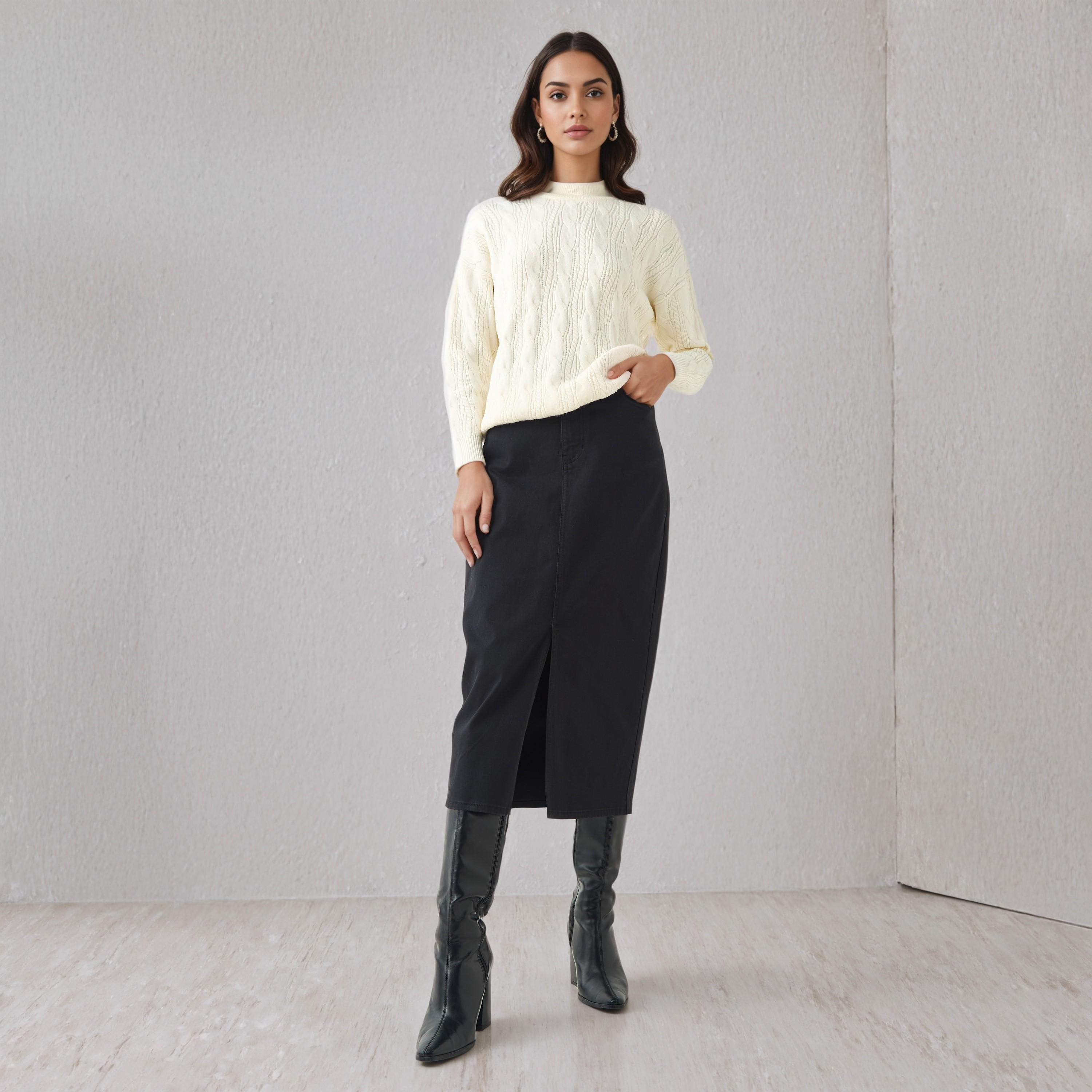 Cable Knit Boxy Sweater with Long Sleeves-women-clothing-cardigansandjumpers-jumpers-image-2