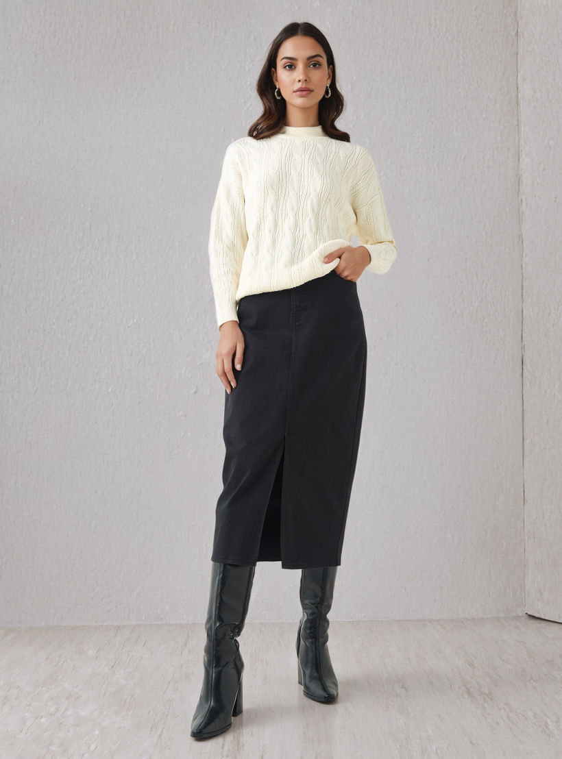 كنزة بوكسي بأكمام طويلة ونسيج كابل-women-clothing-cardigansandjumpers-jumpers-image-2