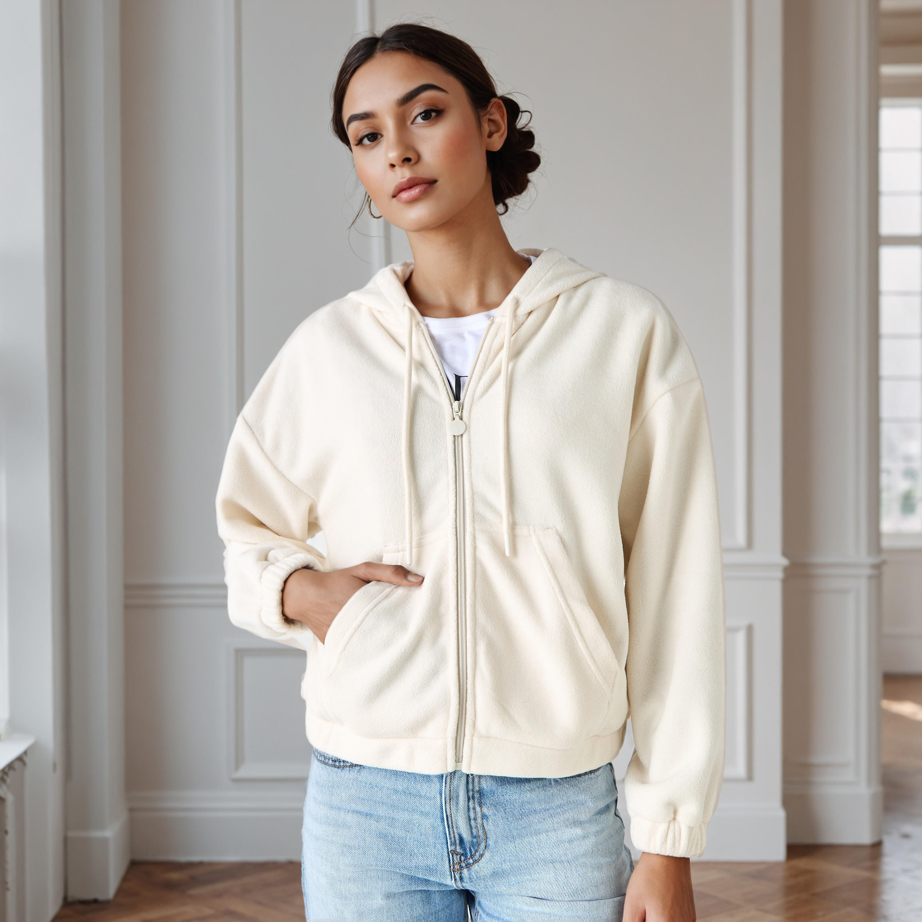 Polyester Fleece Jacket with Hood-women-winterwear-coatsandjackets-jackets-image-1