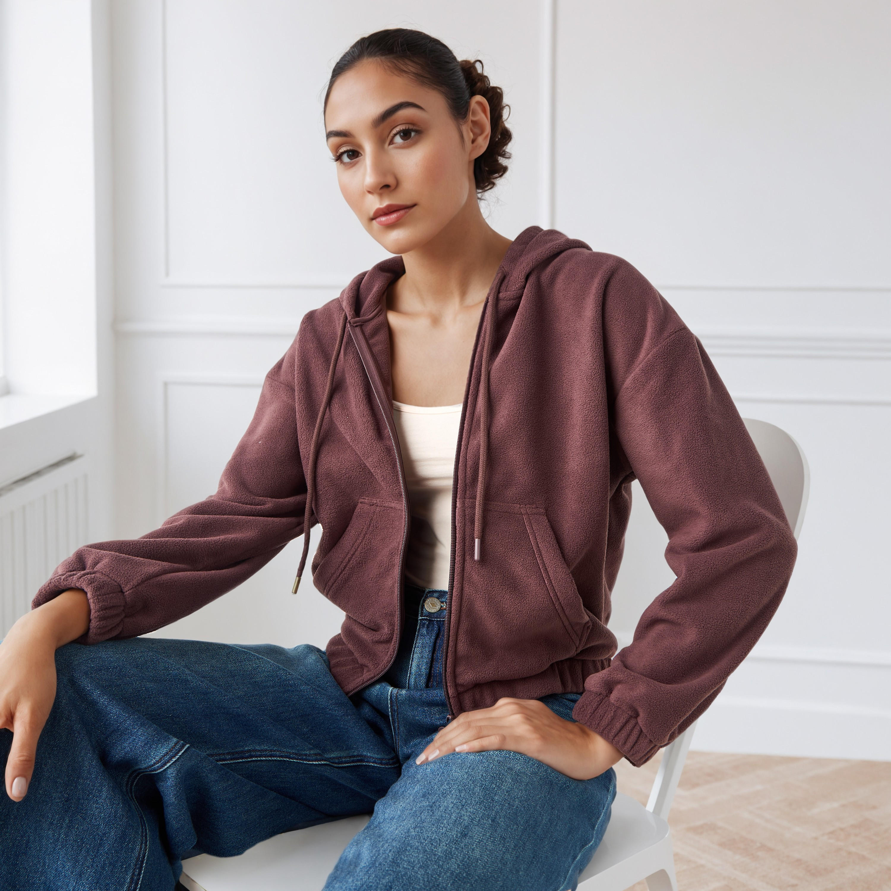 Polyester Fleece Jacket with Hood-women-winterwear-coatsandjackets-jackets-image-1