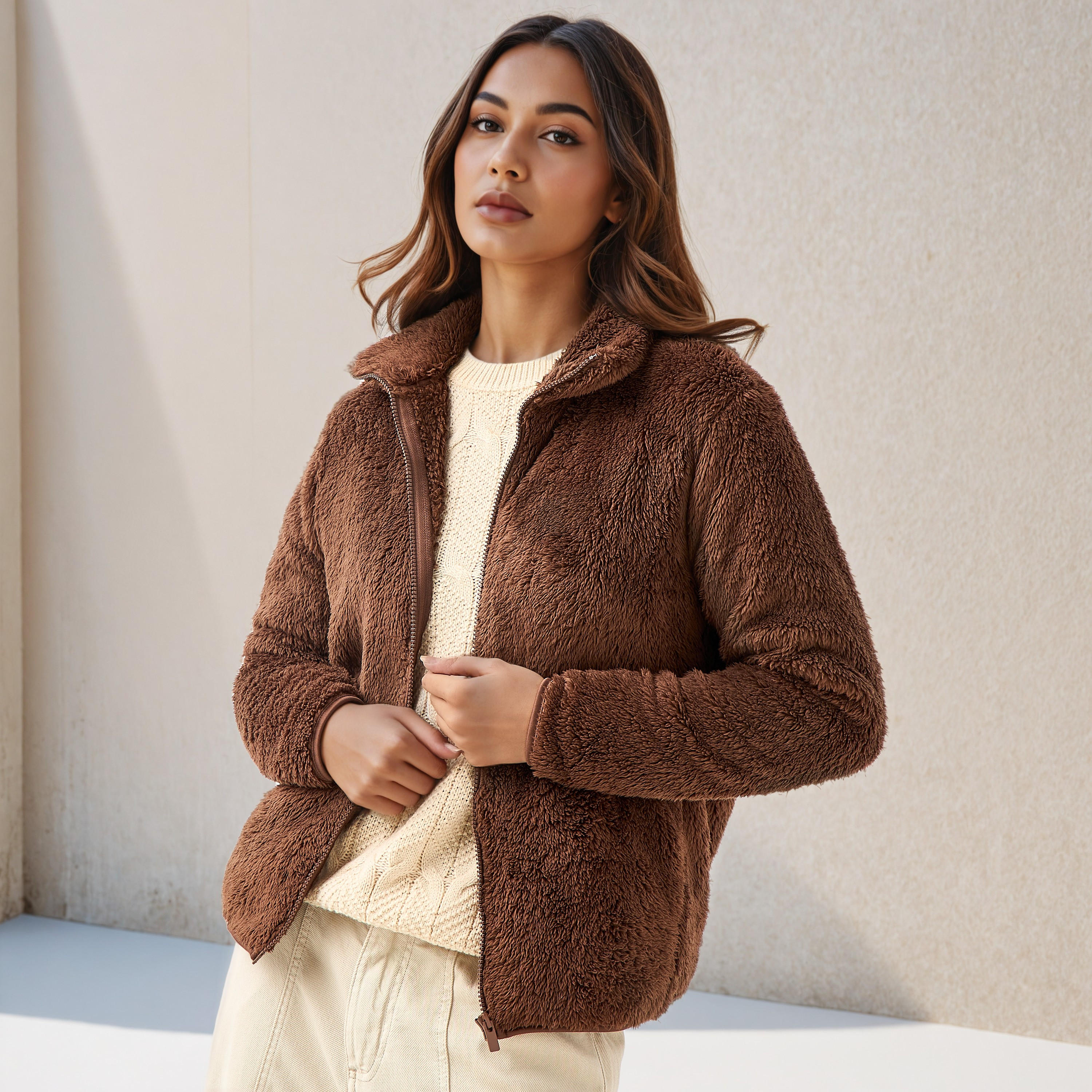 Polyester Jacket with Sherpa Lining-women-winterwear-coatsandjackets-jackets-image-1