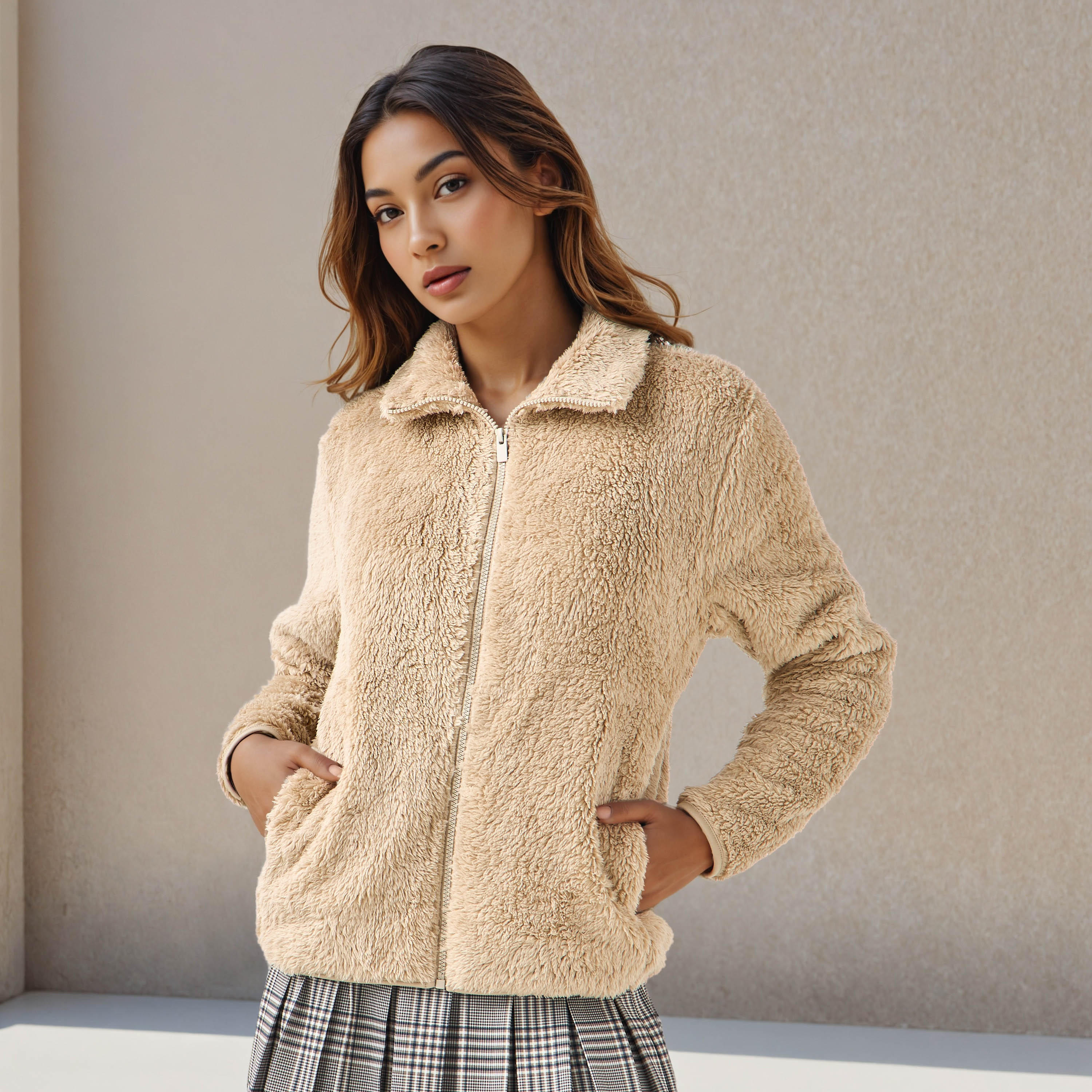 Polyester Jacket with Sherpa Lining-women-winterwear-coatsandjackets-jackets-image-1