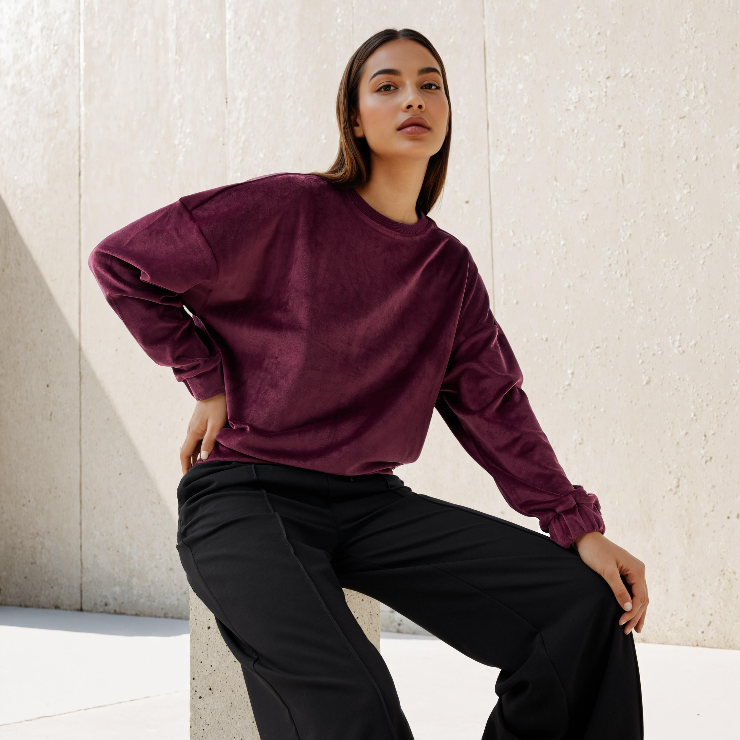 Regular Fit Velour Sweatshirt-women-winterwear-hoodiesandsweatshirts-sweatshirts-image-4