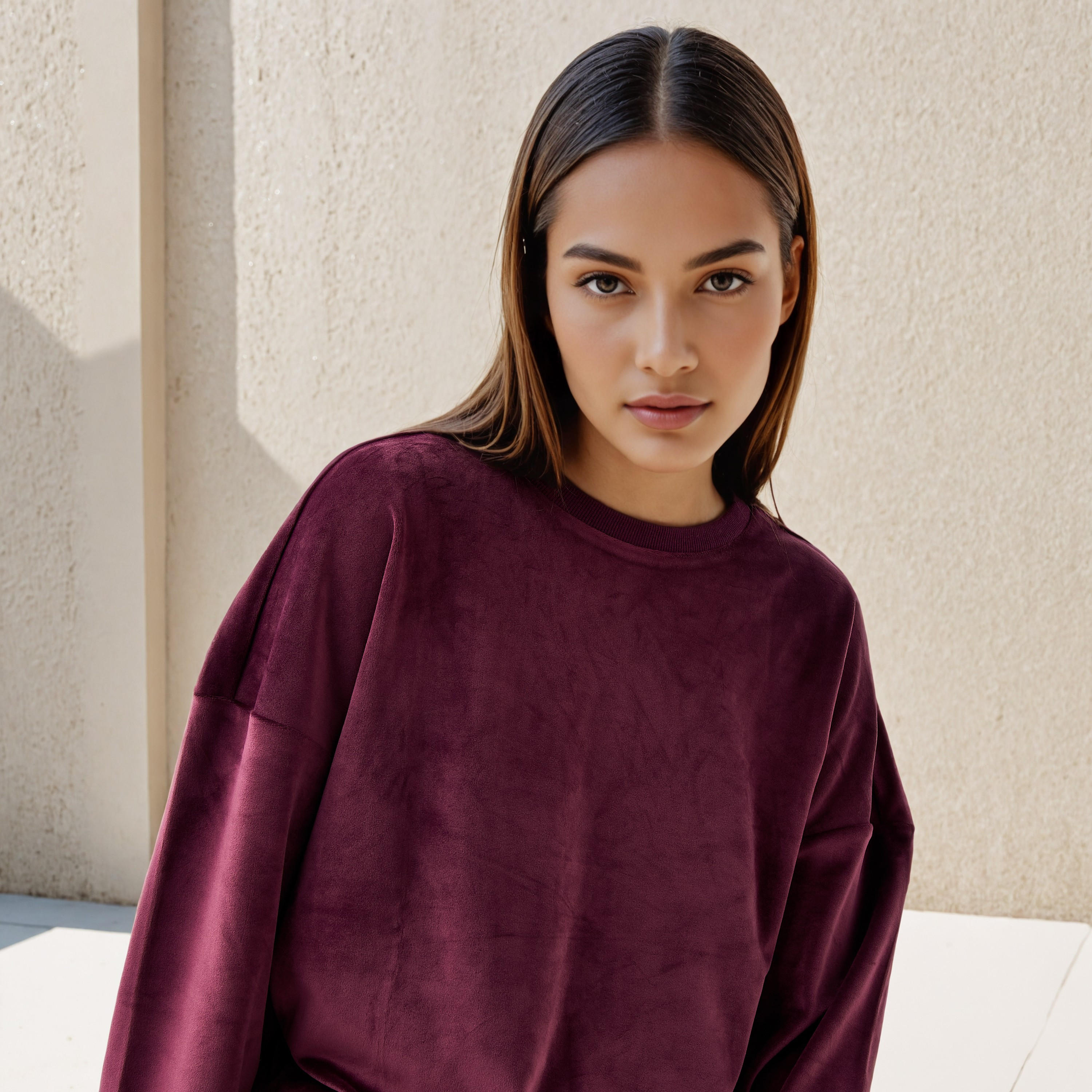 Regular Fit Velour Sweatshirt-women-winterwear-hoodiesandsweatshirts-sweatshirts-image-5