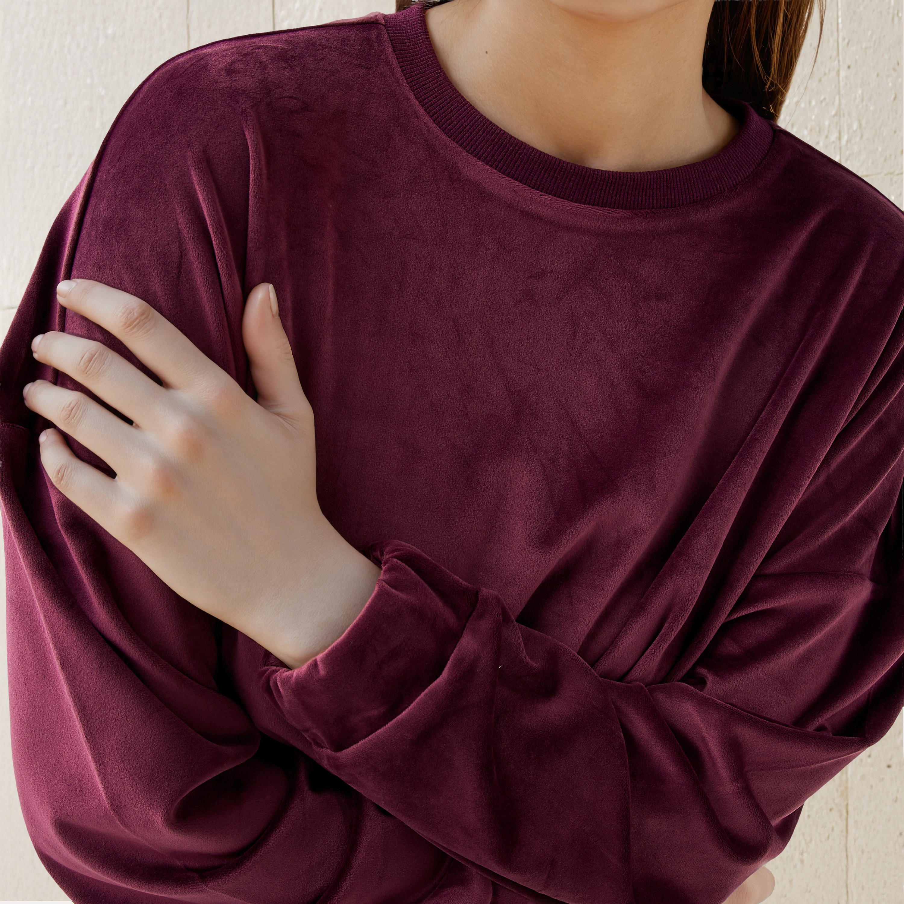 Regular Fit Velour Sweatshirt-women-winterwear-hoodiesandsweatshirts-sweatshirts-image-6