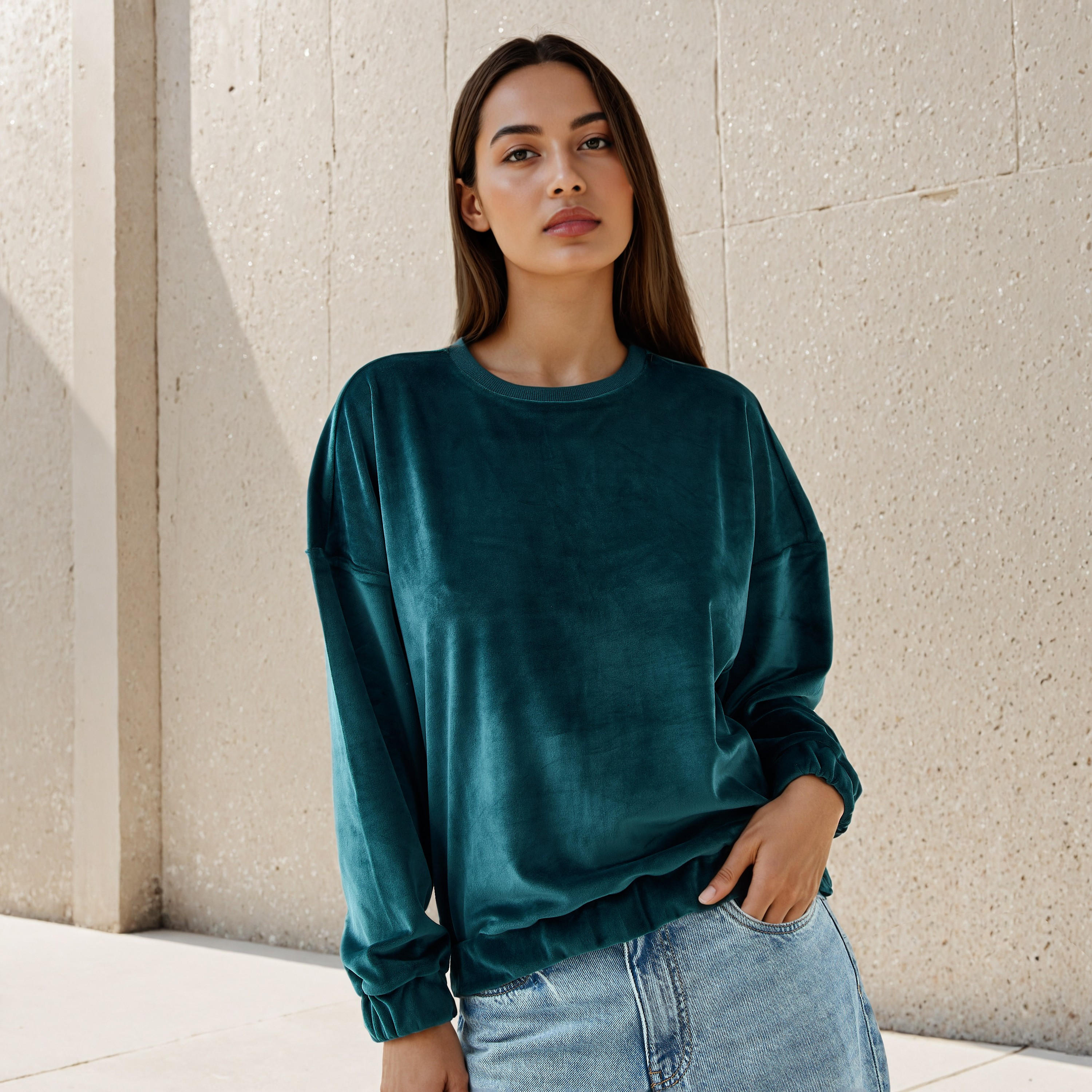 Regular Fit Velour Sweatshirt-women-winterwear-hoodiesandsweatshirts-sweatshirts-image-1