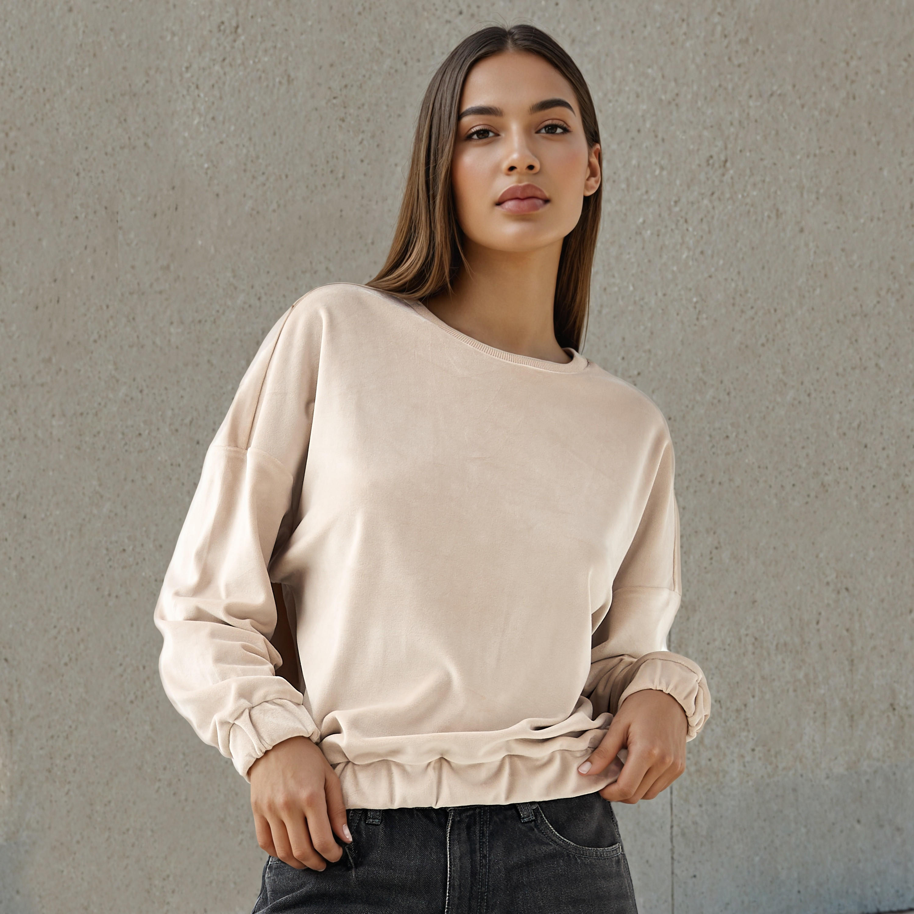 Regular Fit Velour Sweatshirt-women-winterwear-hoodiesandsweatshirts-sweatshirts-image-1