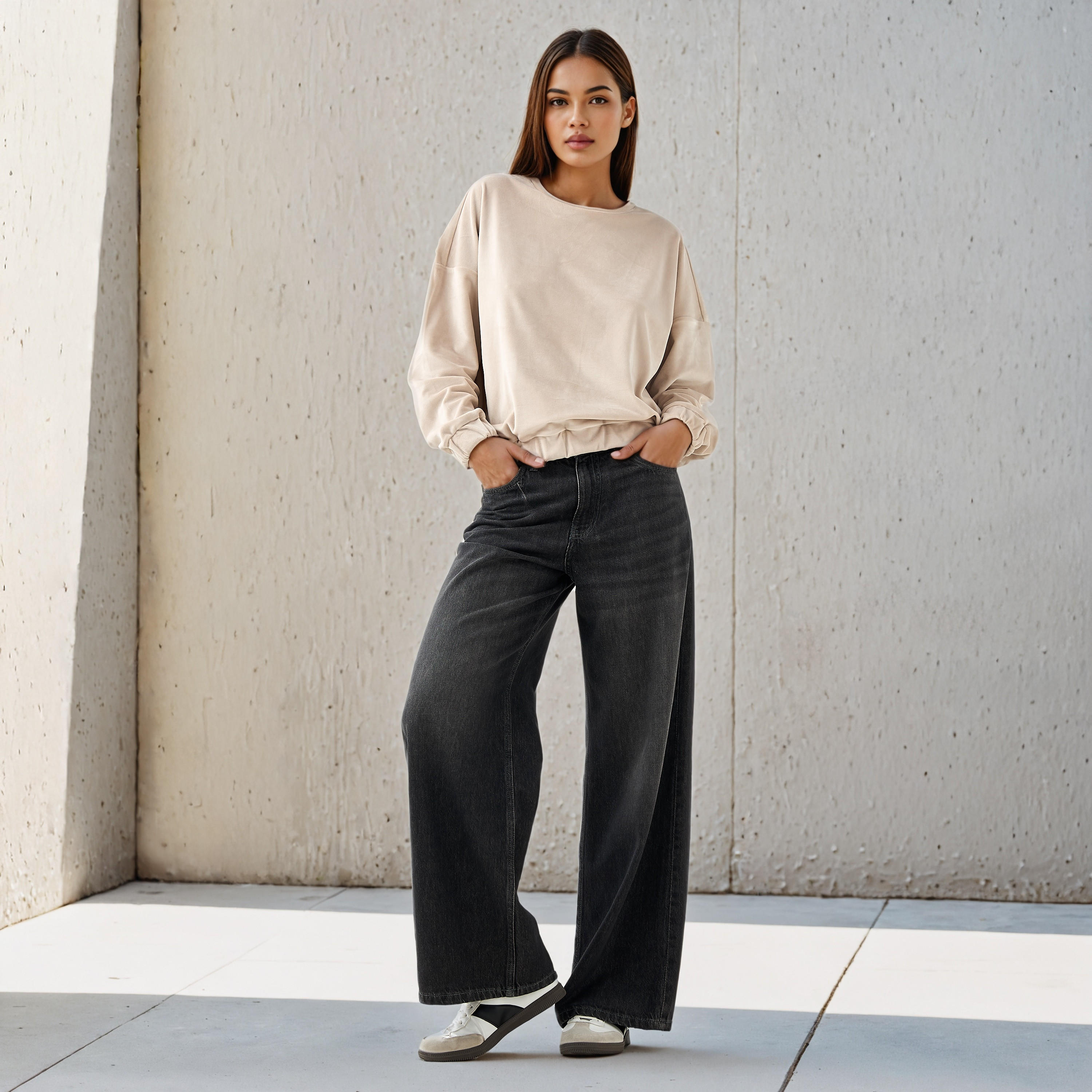 Regular Fit Velour Sweatshirt-women-winterwear-hoodiesandsweatshirts-sweatshirts-image-2