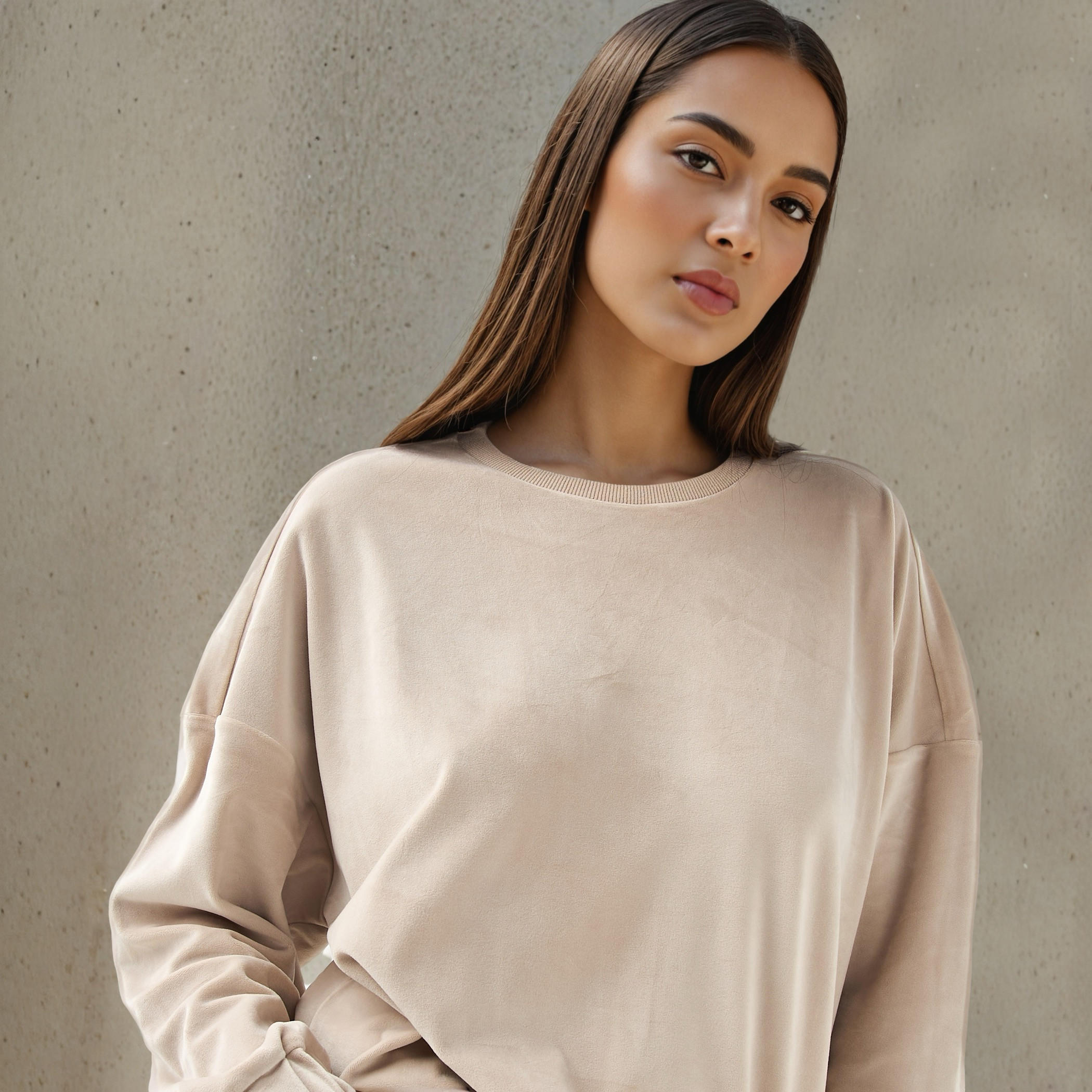 Regular Fit Velour Sweatshirt-women-winterwear-hoodiesandsweatshirts-sweatshirts-image-4