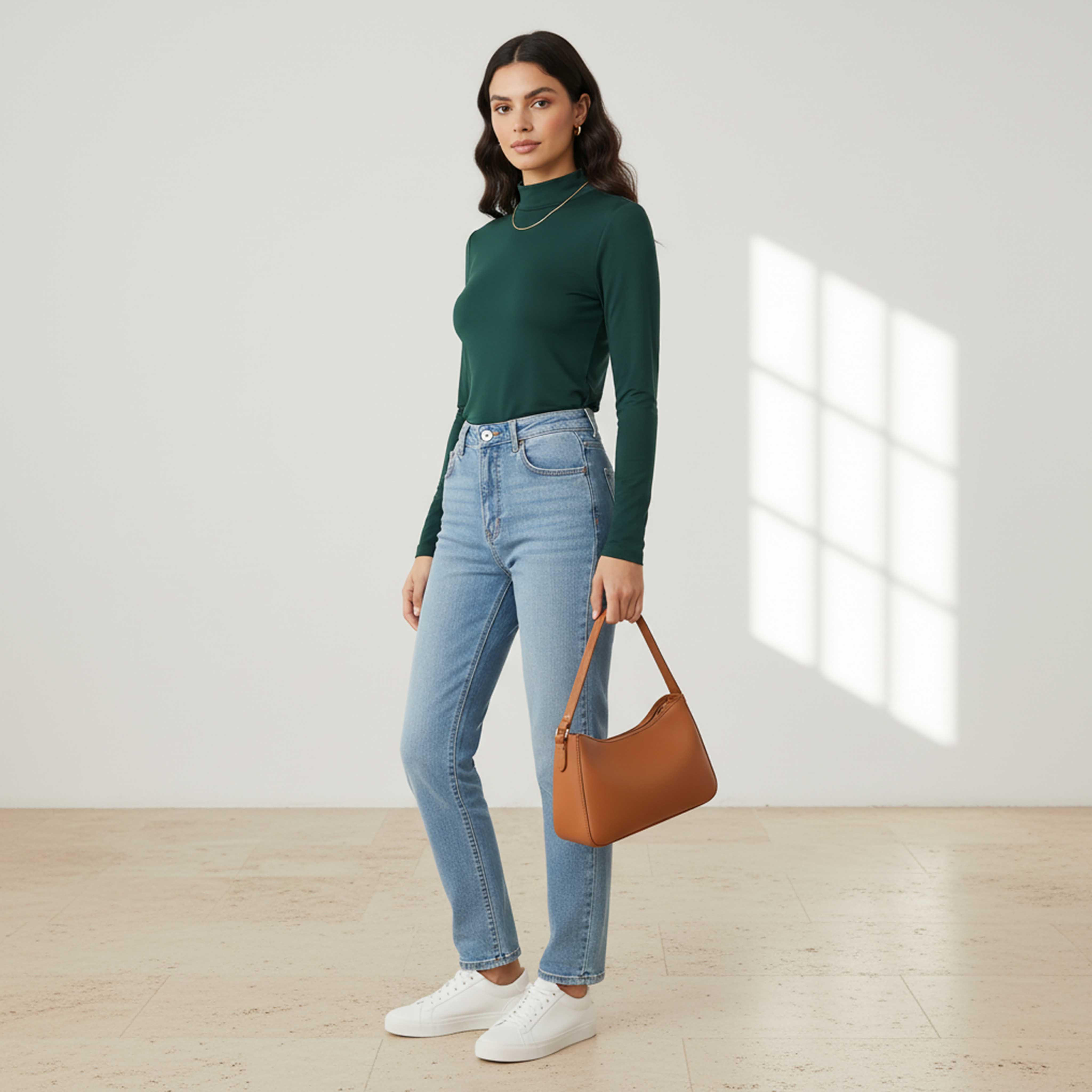 تيشيرت بقصة عادية وياقة عالية-women-clothing-tshirts-image-4