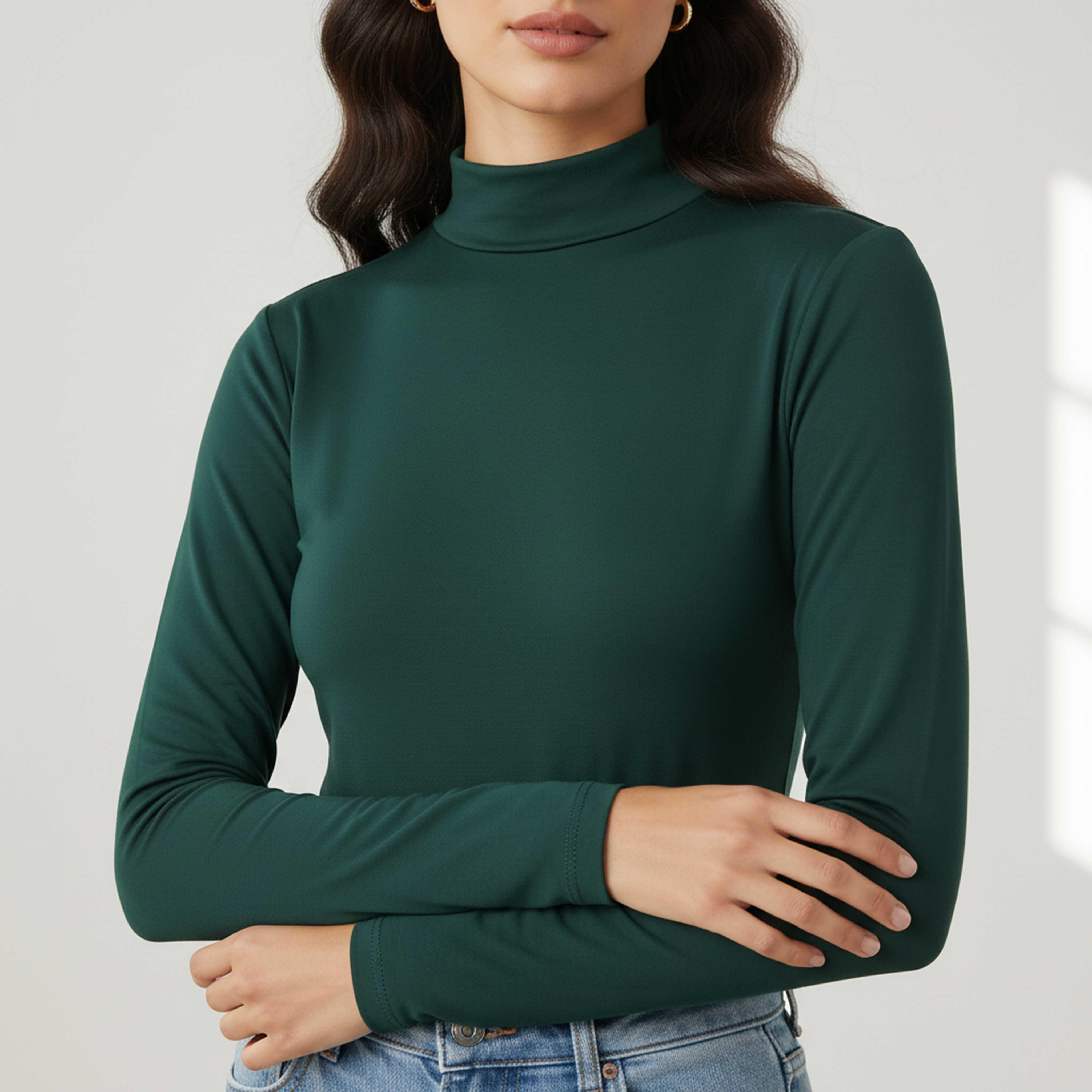 تيشيرت بقصة عادية وياقة عالية-women-clothing-tshirts-image-2