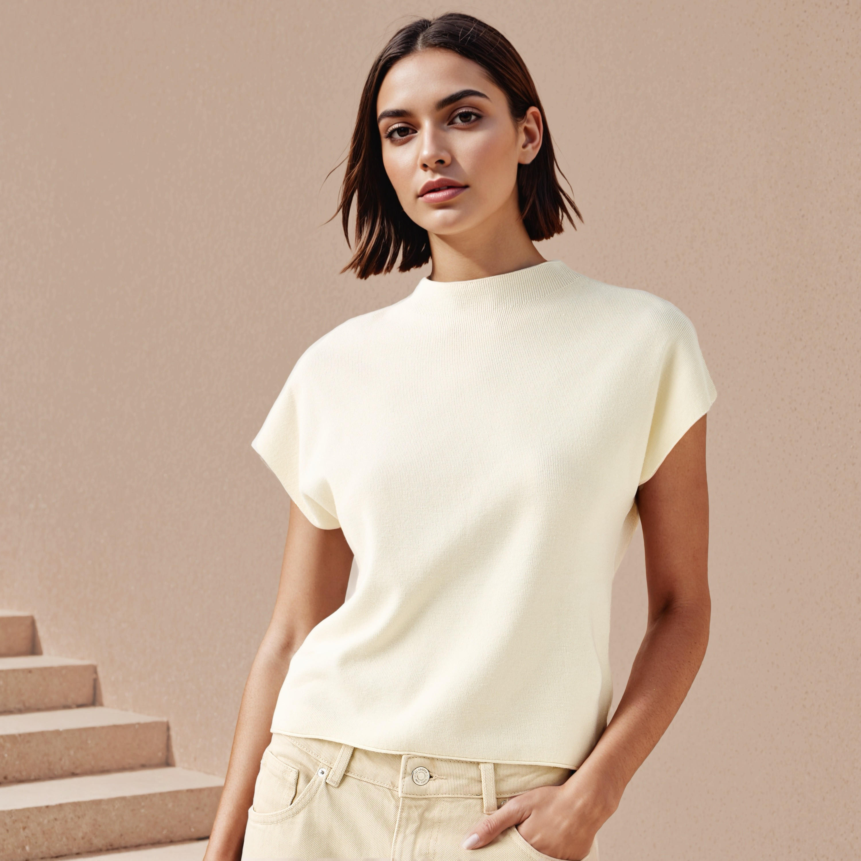 Ribbed High Neck Top with Extended Sleeves-women-clothing-shirtsandblouses-blouses-image-1