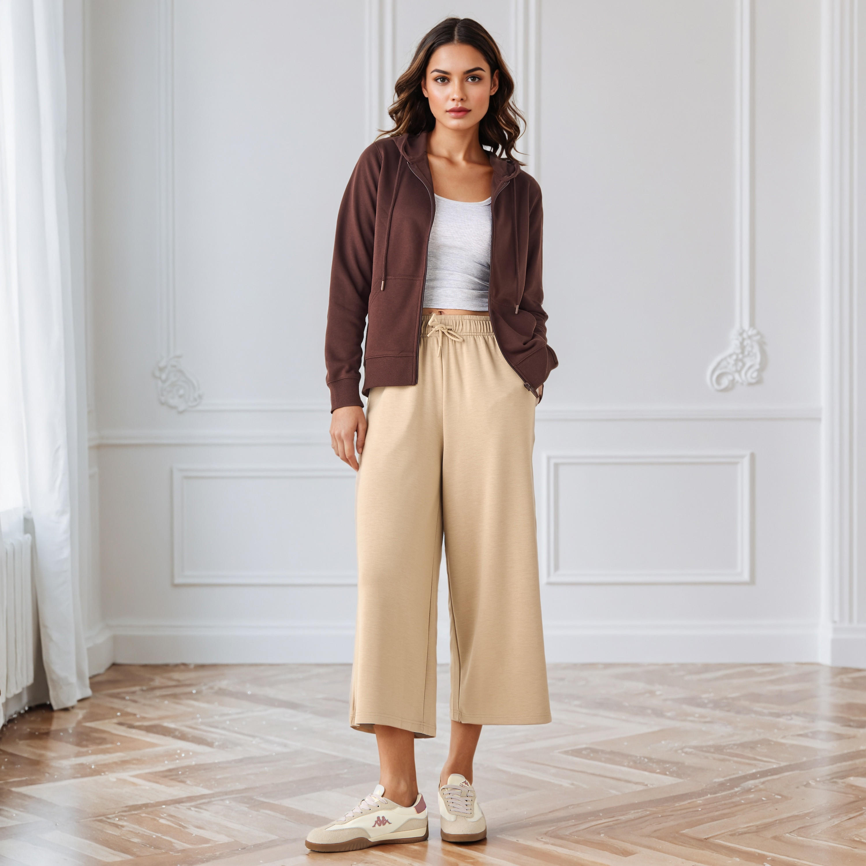 بنطلون قصير واسع الساقين بخصر مطاطي ورباط-women-clothing-bottoms-joggers-image-2