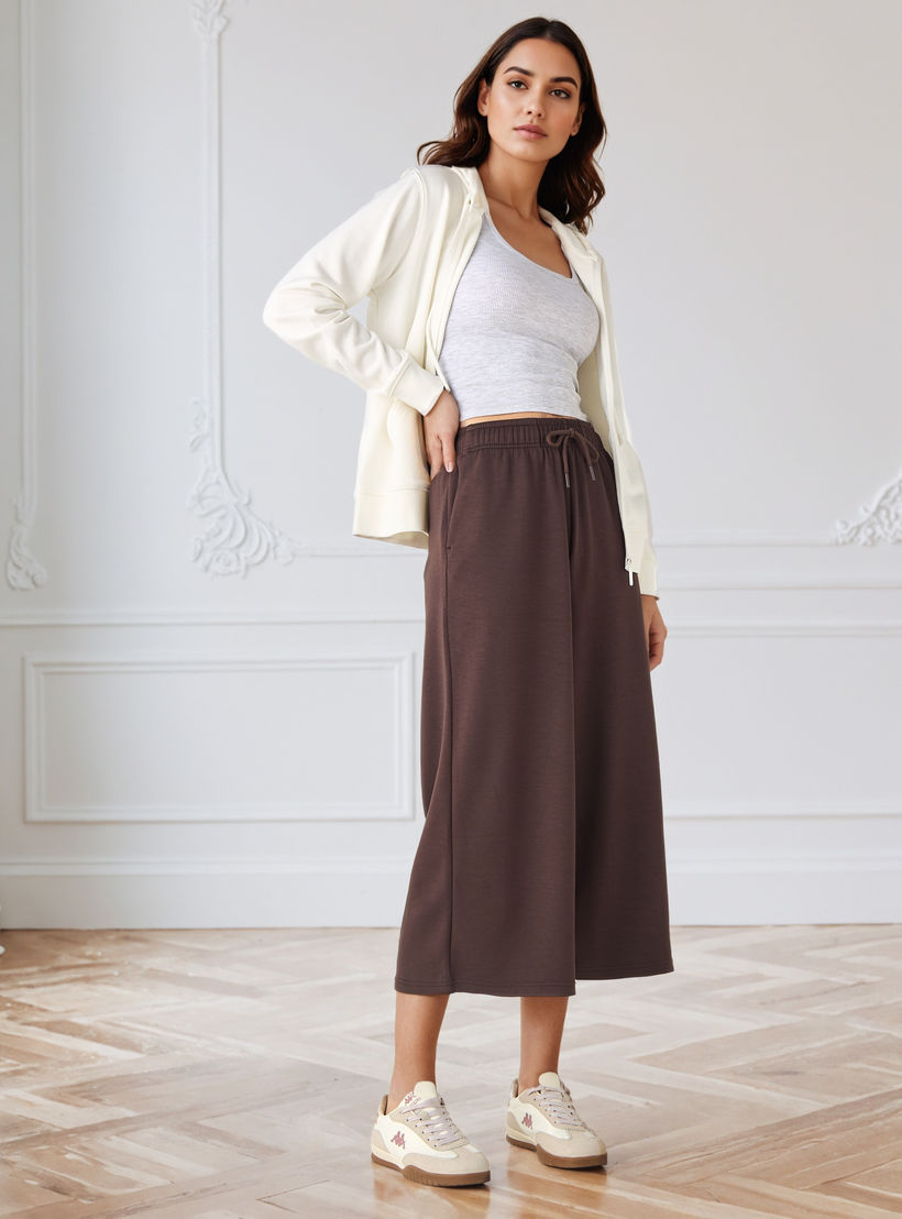 Wide Leg Drawstring Waist Flexi Waist Culottes-women-clothing-bottoms-joggers-image-2
