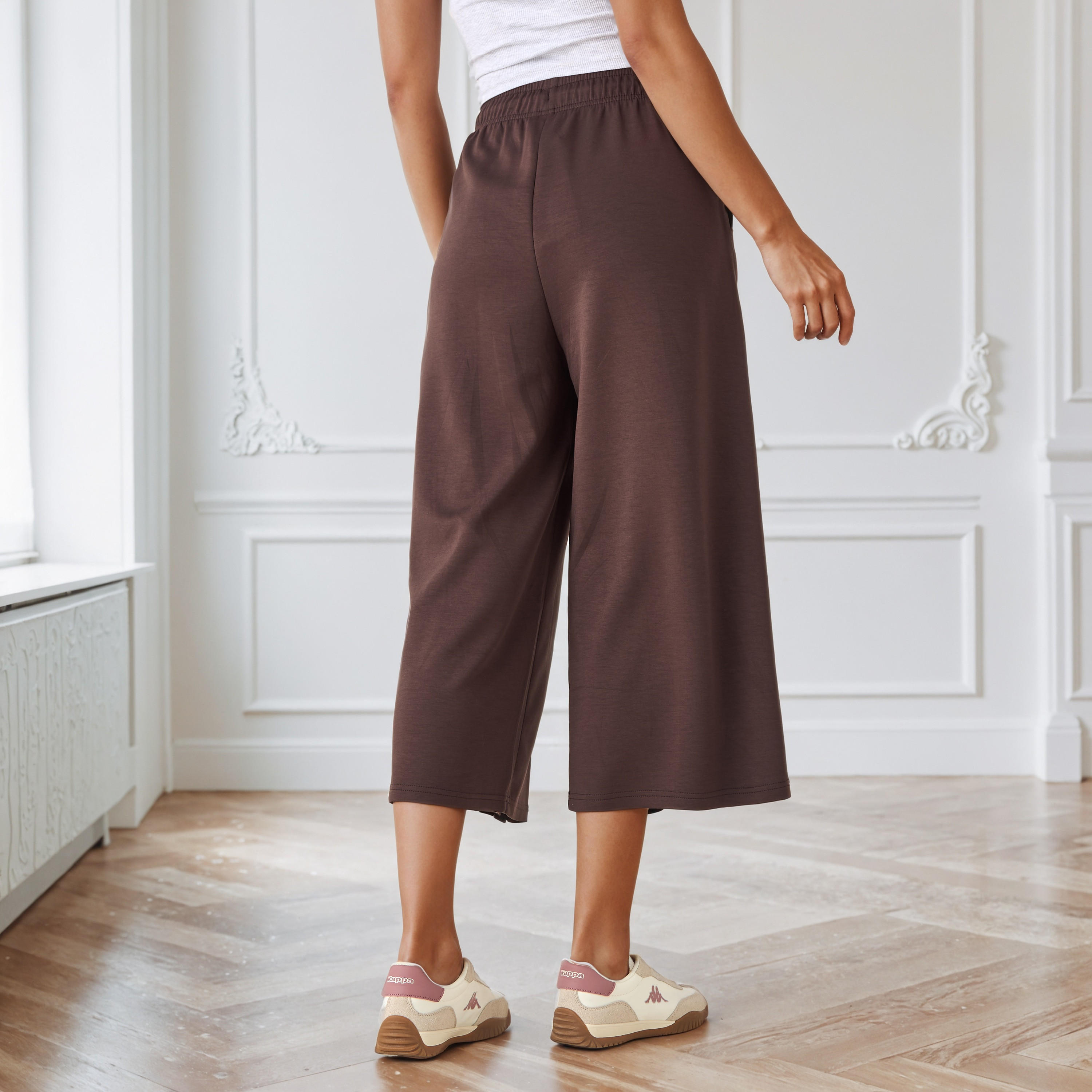 Wide Leg Drawstring Waist Flexi Waist Culottes-women-clothing-bottoms-joggers-image-4