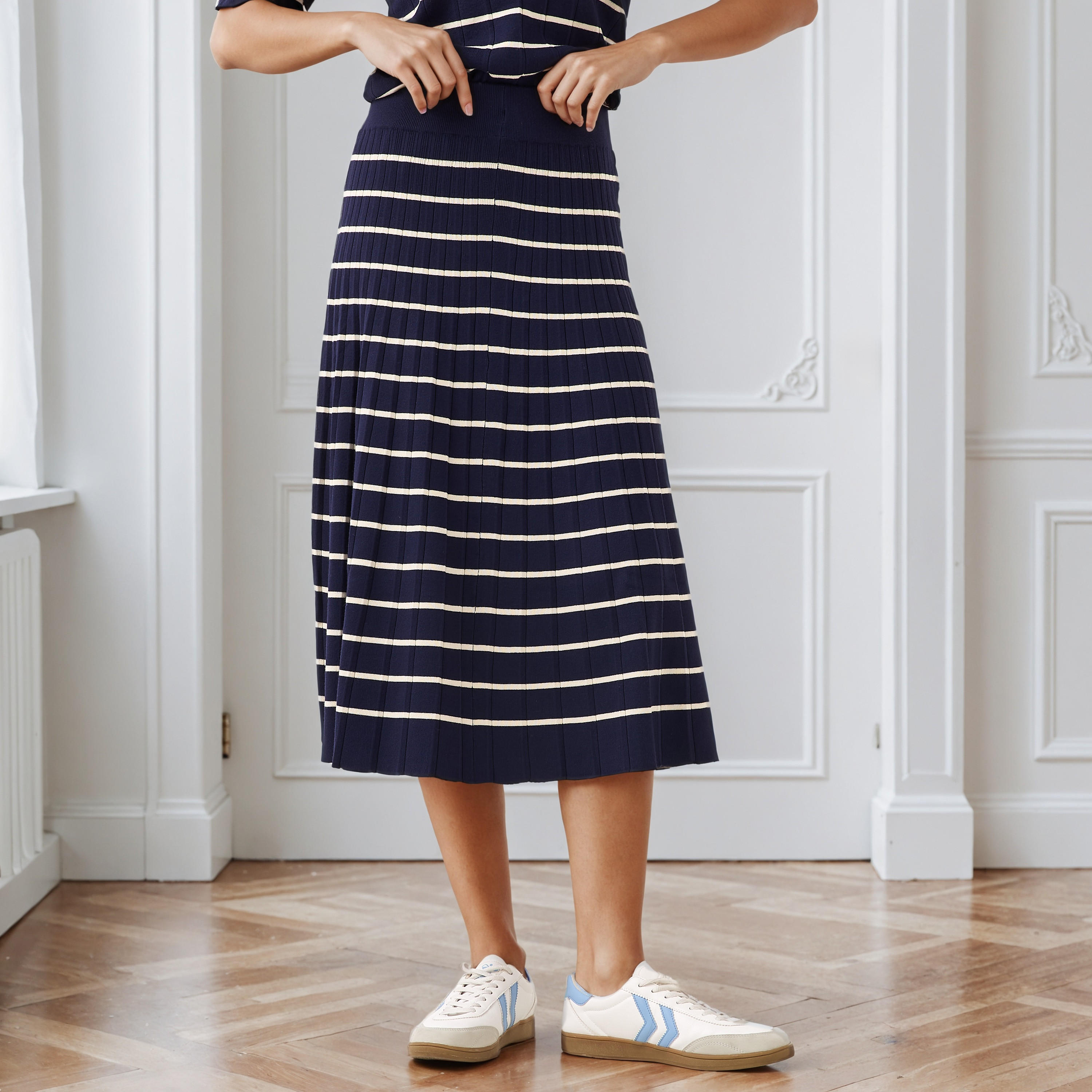 Midi Striped Skirt with Pleat Detail-women-clothing-bottoms-skirts-image-1