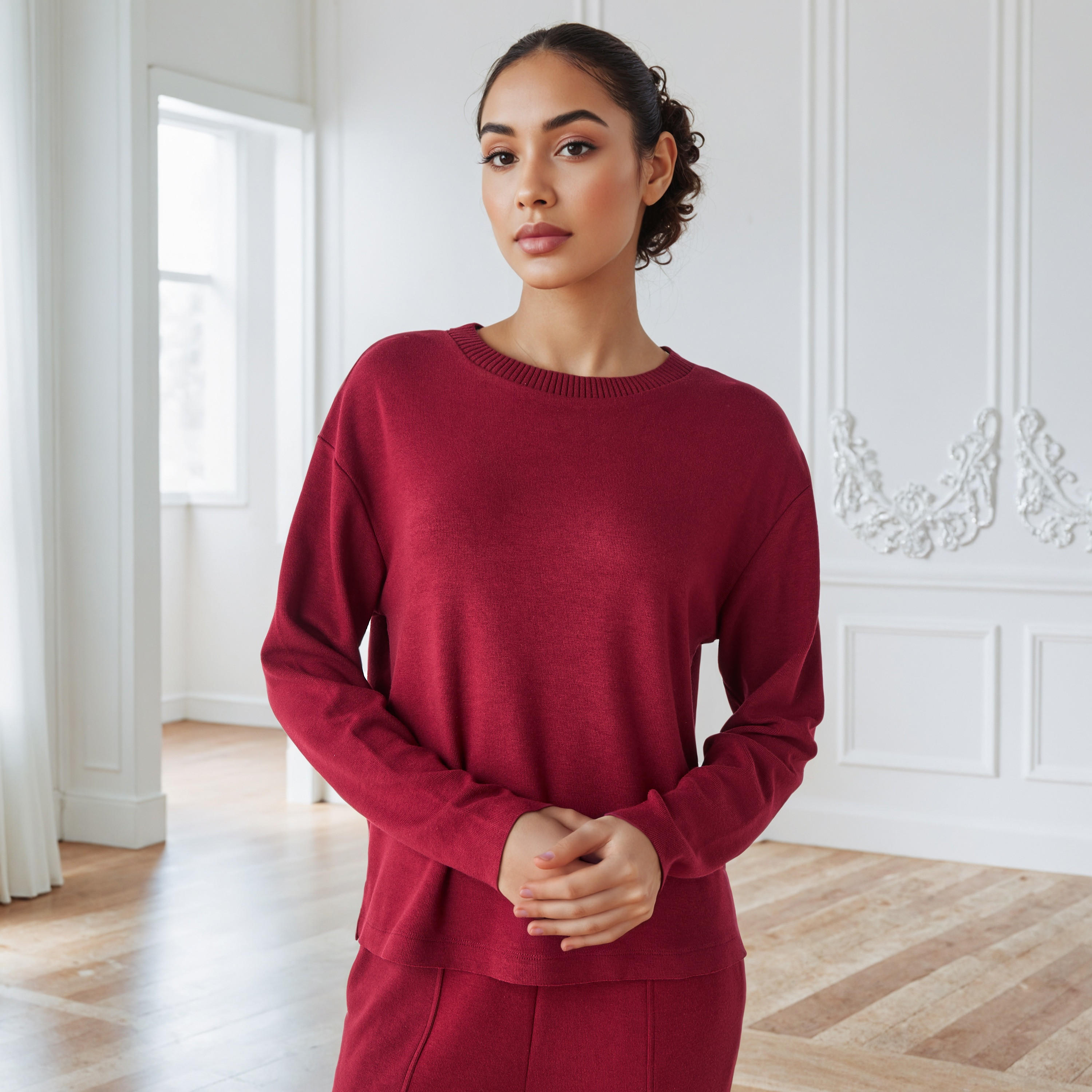 كنزة مضلعة بقصّة عادية وياقة مستديرة-women-clothing-cardigansandjumpers-jumpers-image-5