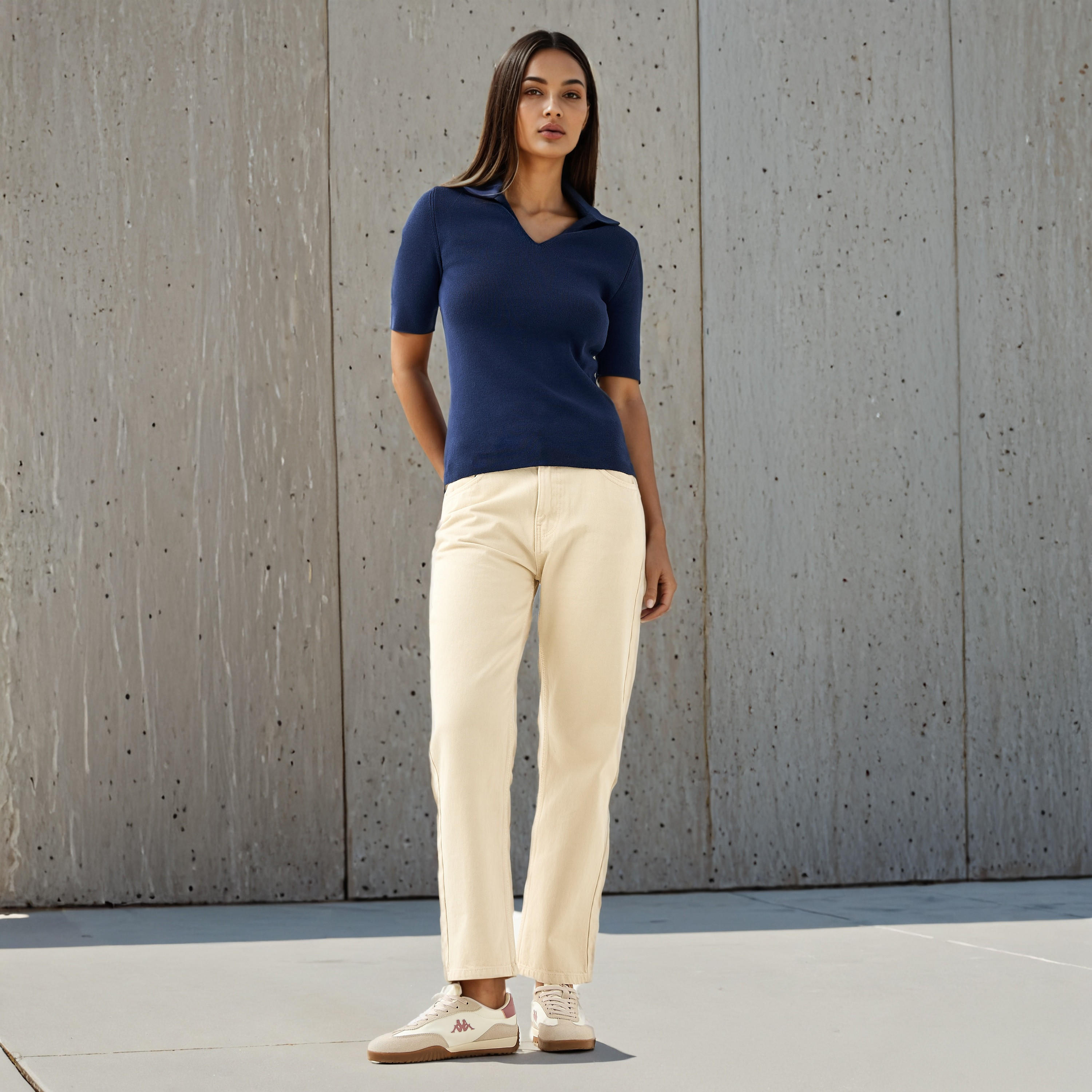 Textured V-neck Polo T-shirt-women-clothing-tshirts-image-2