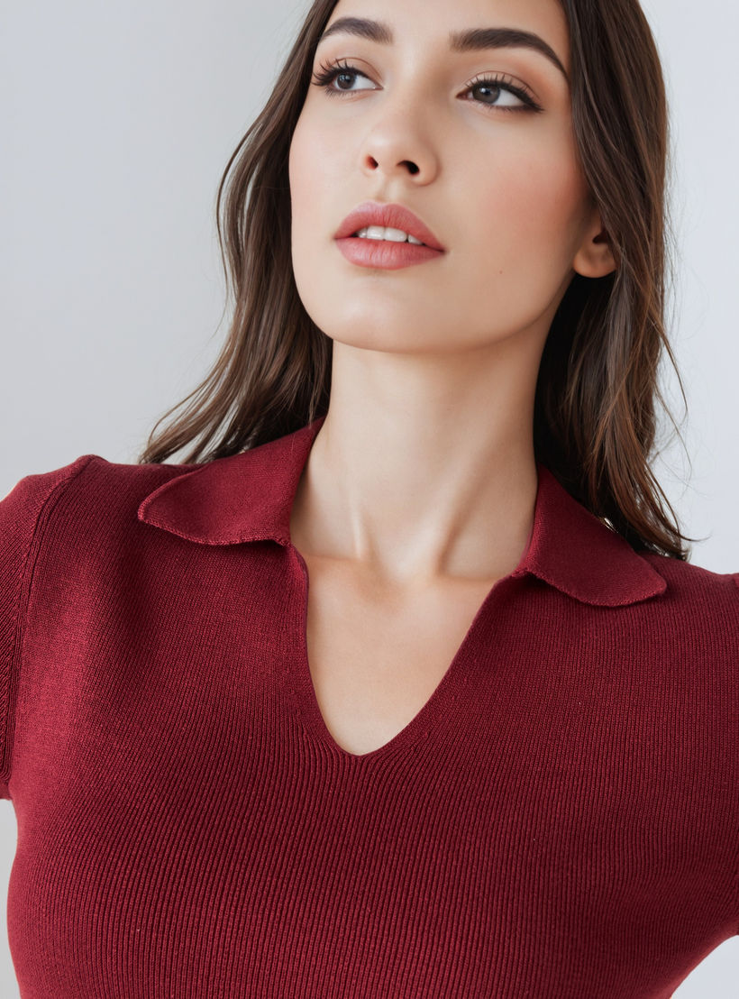 Textured V-neck Polo T-shirt-women-clothing-tshirts-image-4