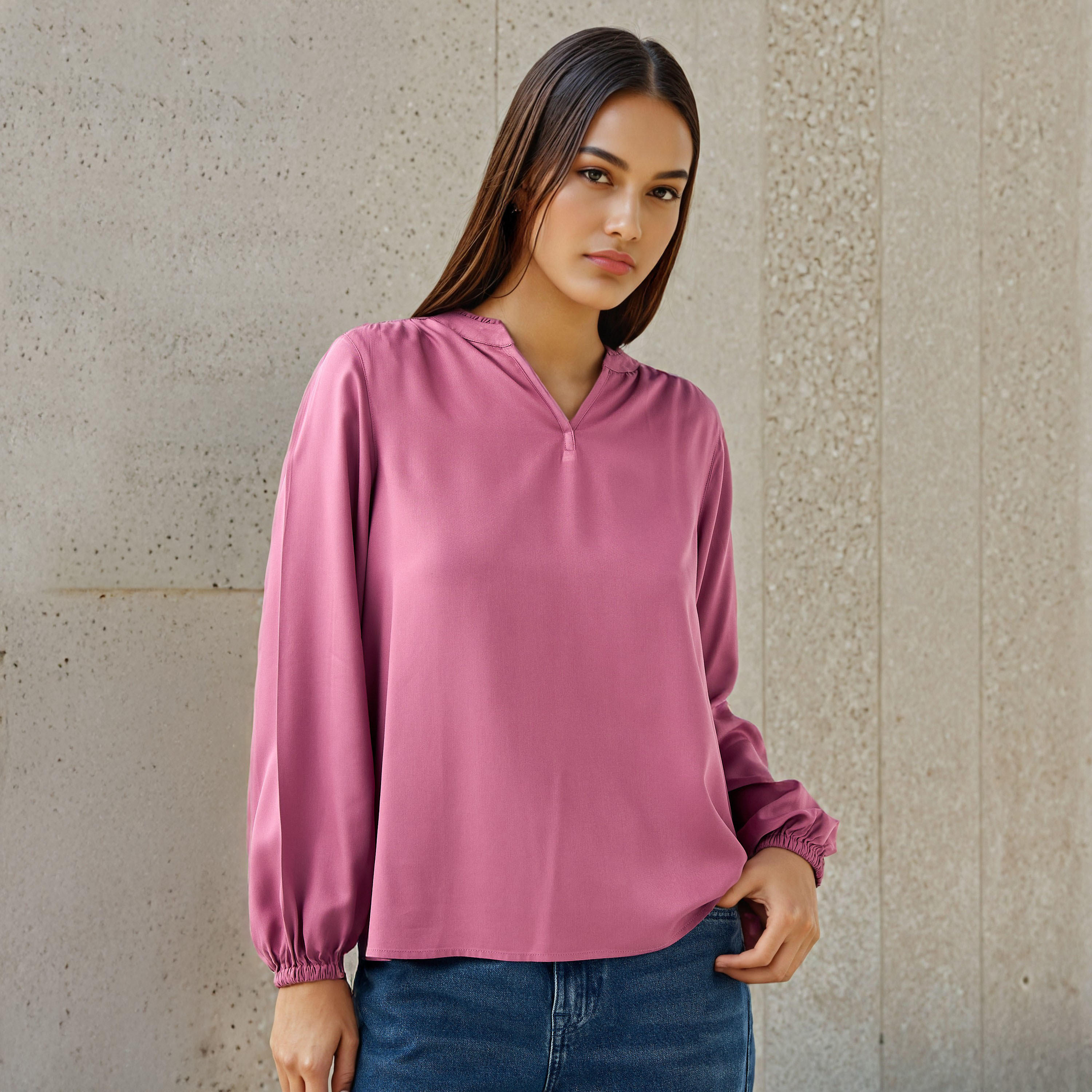 بلوزة بياقة ماندرين وقصة عادية-women-clothing-shirtsandblouses-blouses-image-5