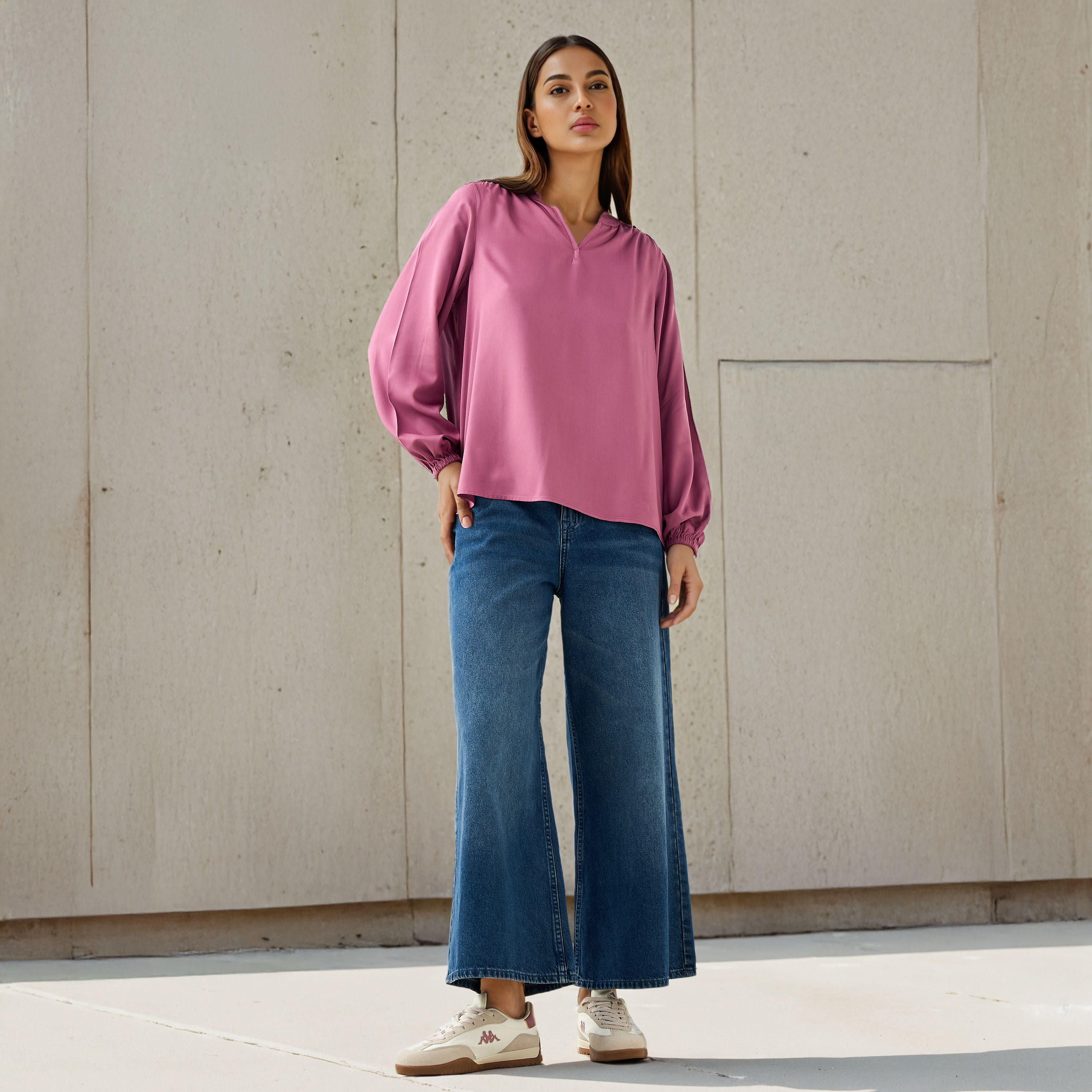 بلوزة بياقة ماندرين وقصة عادية-women-clothing-shirtsandblouses-blouses-image-4