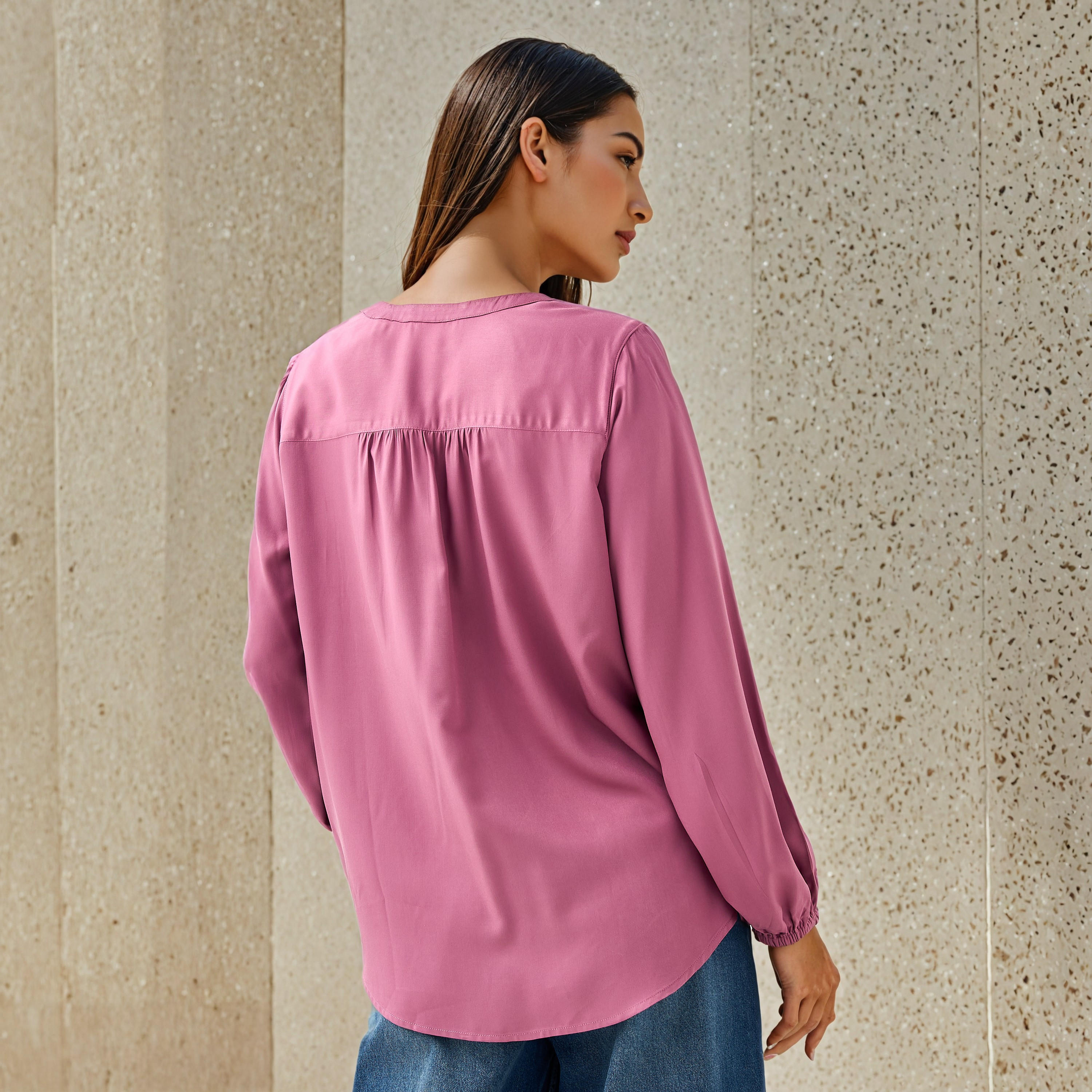 بلوزة بياقة ماندرين وقصة عادية-women-clothing-shirtsandblouses-blouses-image-2