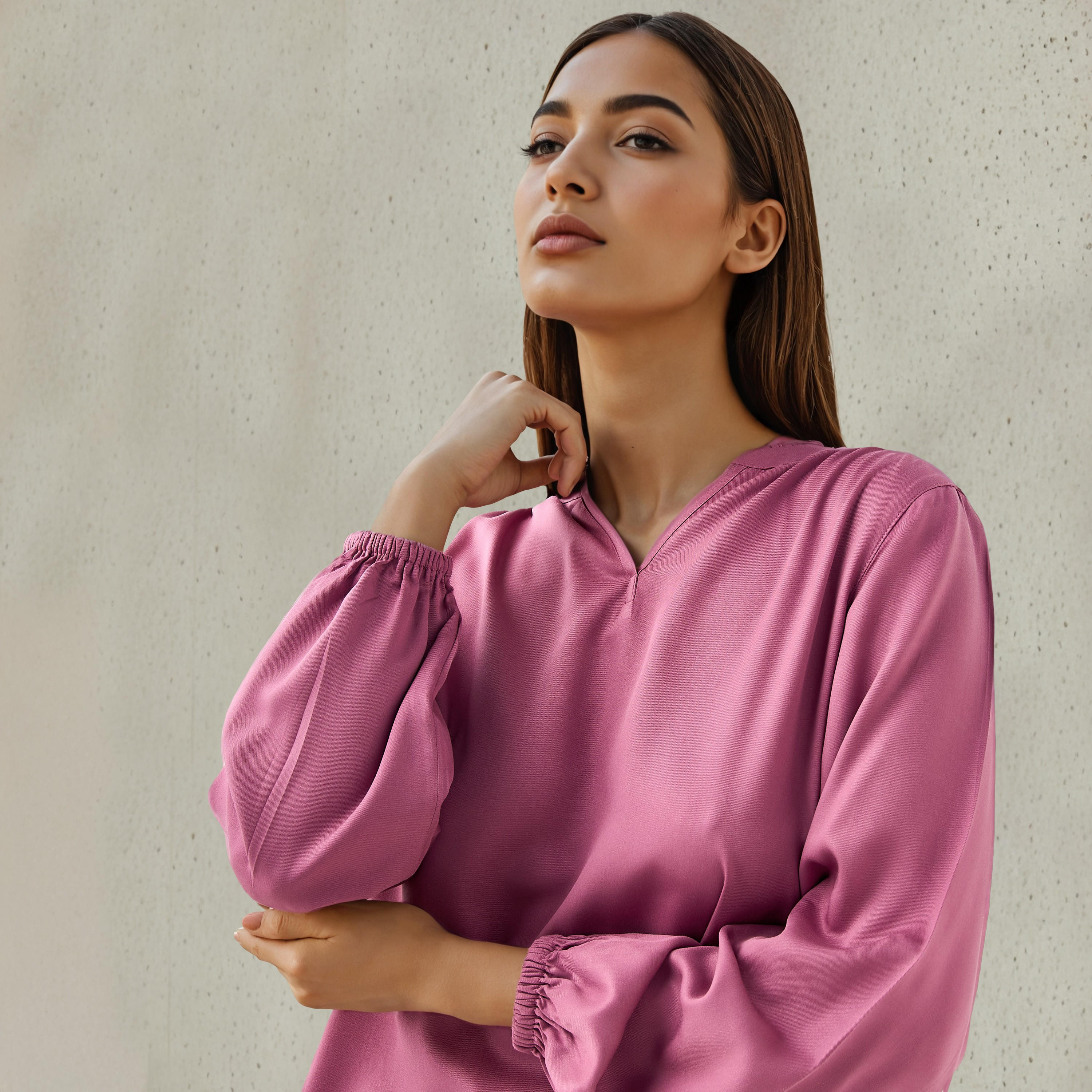 بلوزة بياقة ماندرين وقصة عادية-women-clothing-shirtsandblouses-blouses-image-1