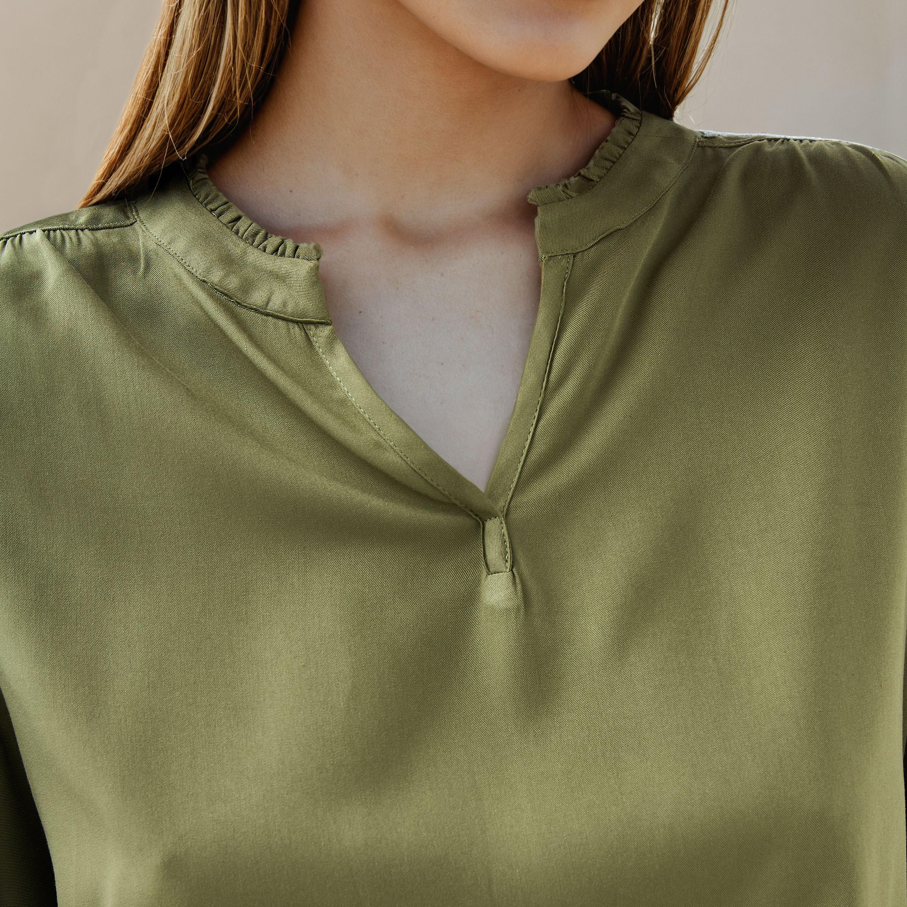 Regular Fit Mandarin Collar Top-women-clothing-shirtsandblouses-blouses-image-3