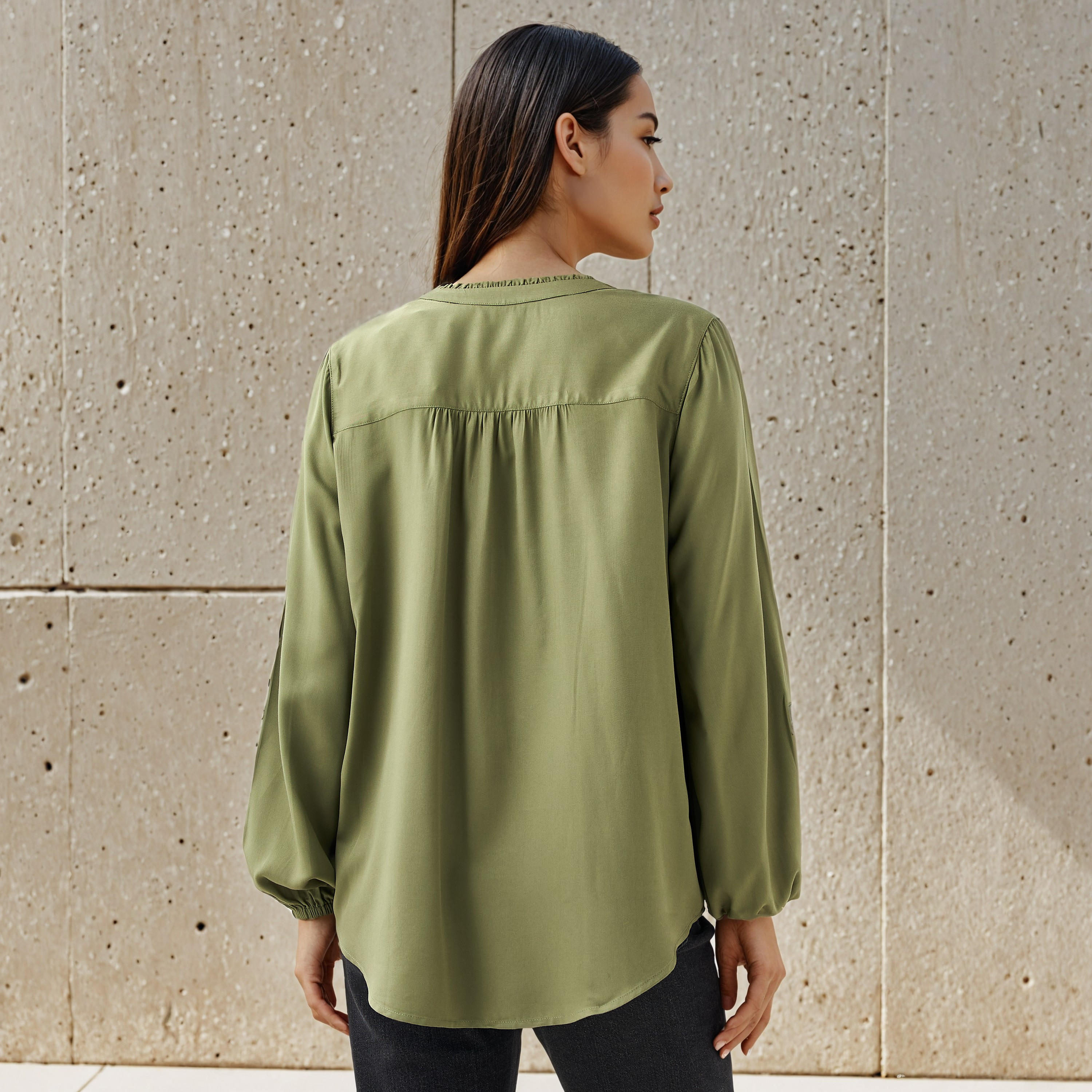 Regular Fit Mandarin Collar Top-women-clothing-shirtsandblouses-blouses-image-4