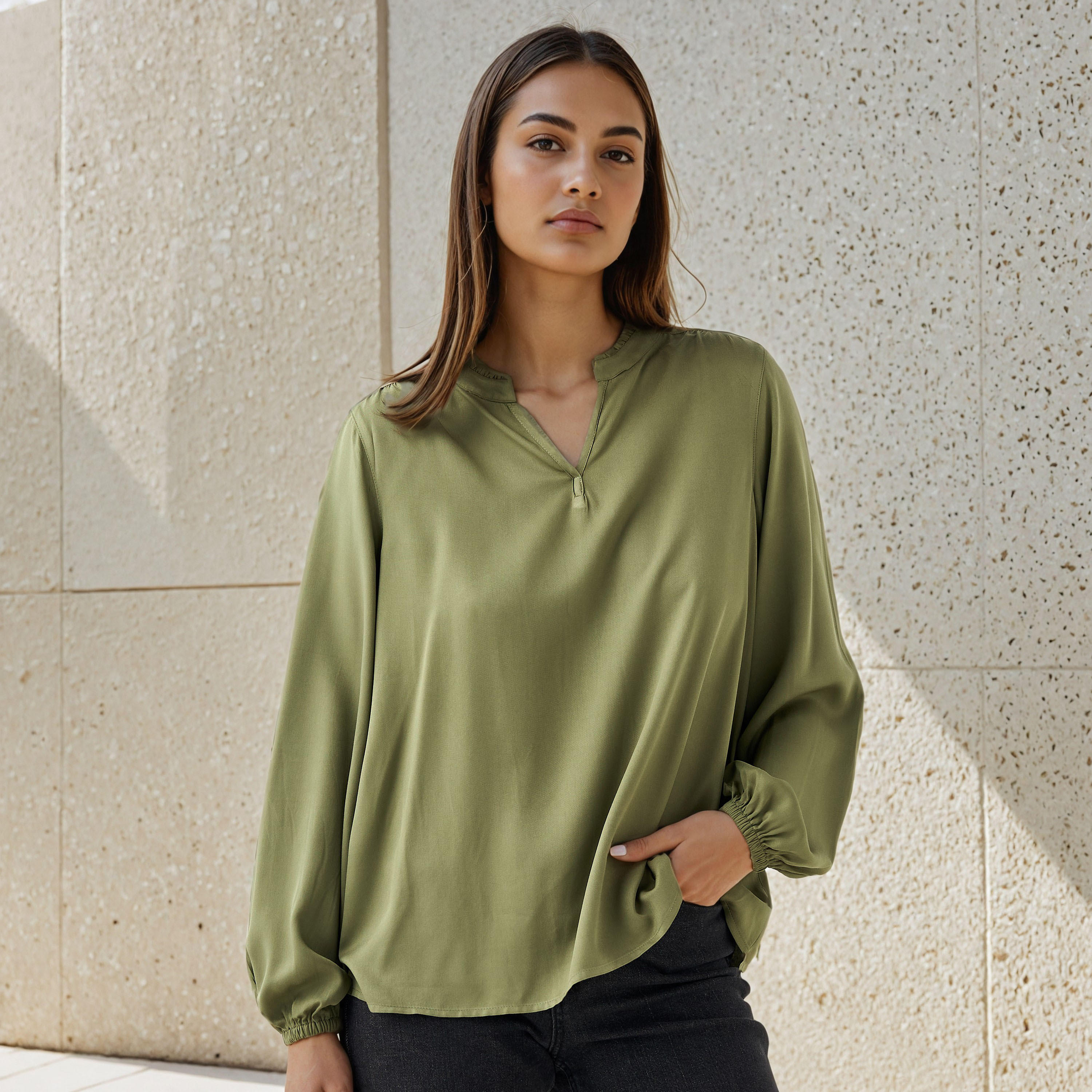 Regular Fit Mandarin Collar Top-women-clothing-shirtsandblouses-blouses-image-5