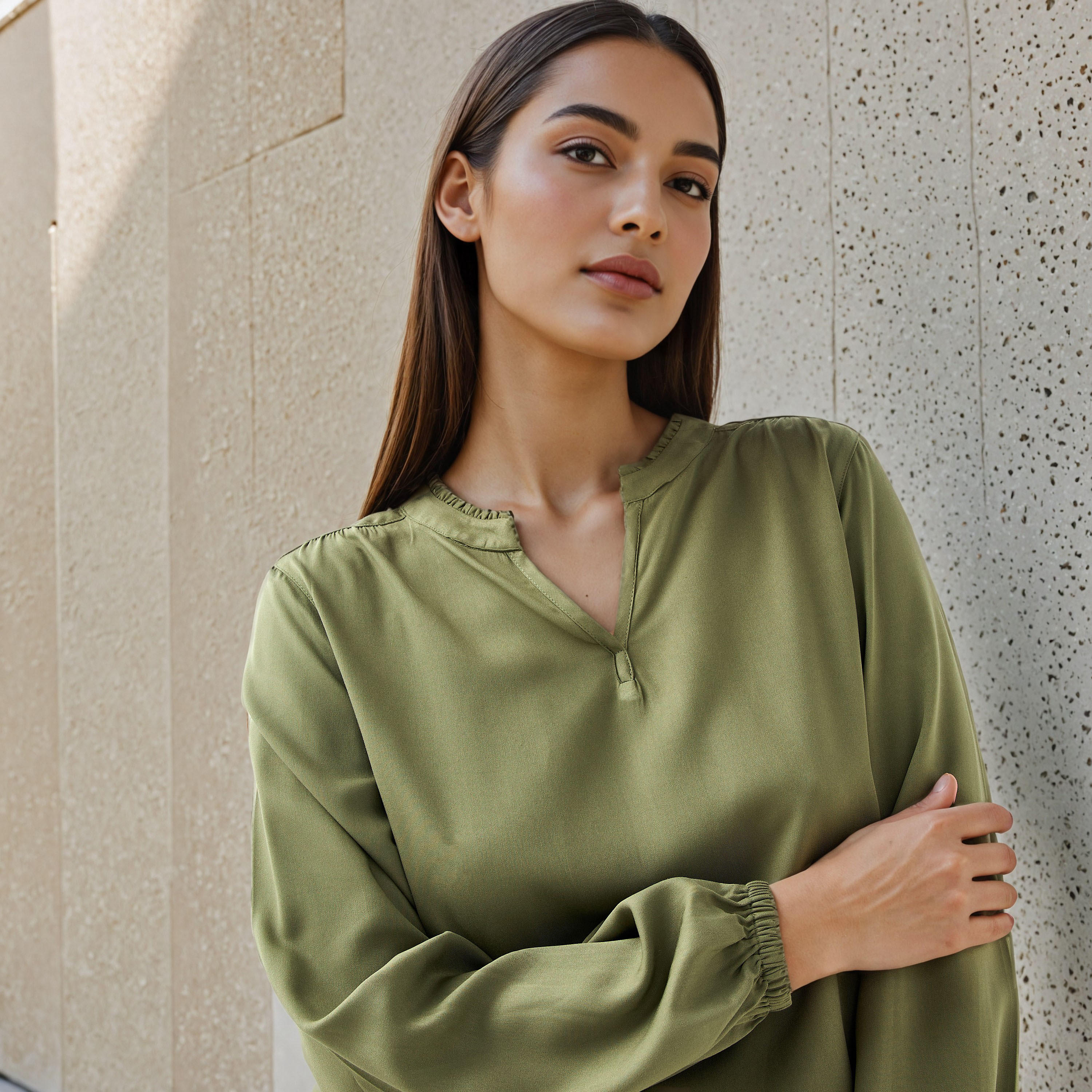 Regular Fit Mandarin Collar Top-women-clothing-shirtsandblouses-blouses-image-6
