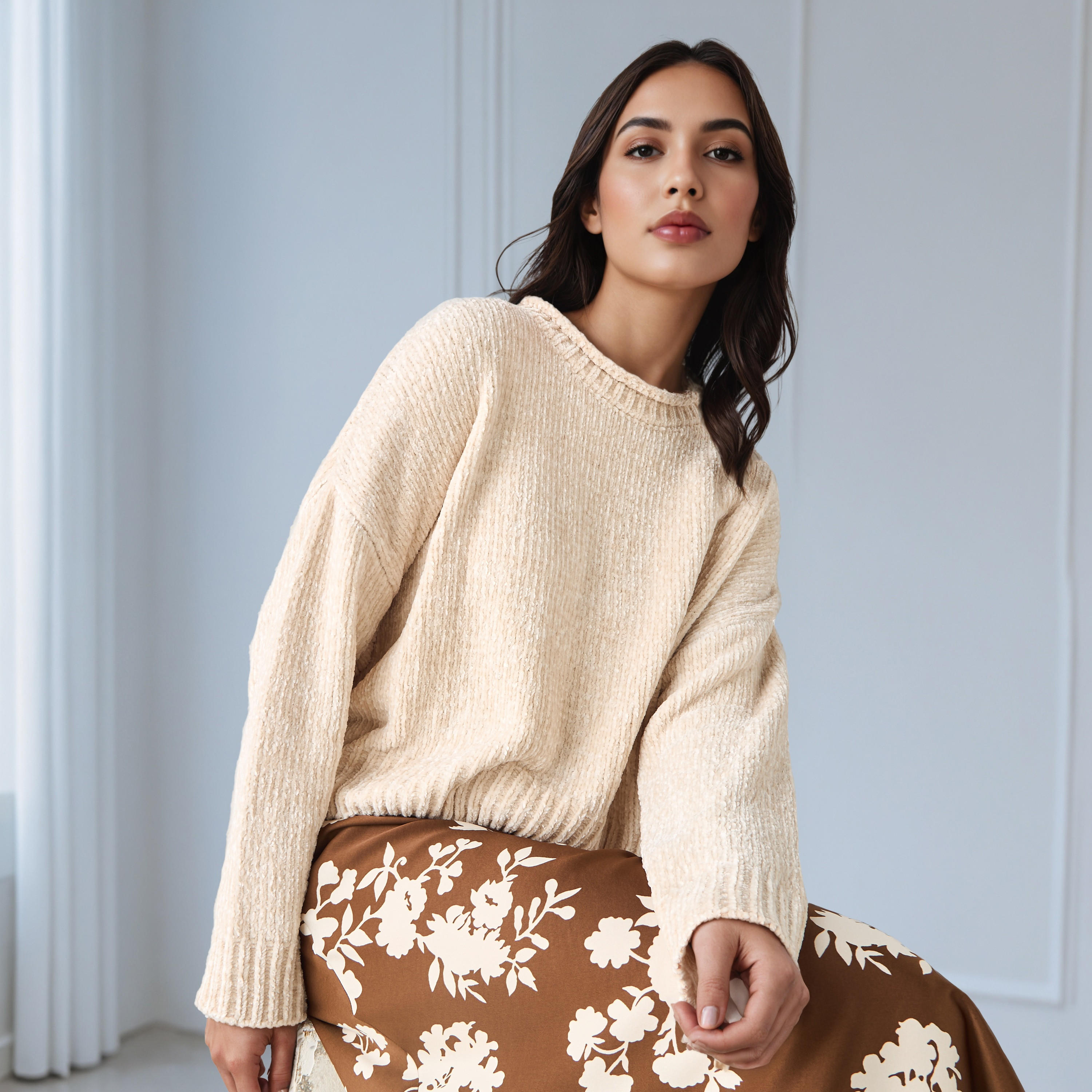 Textured Drop Shoulder Chanille Sweater-women-clothing-cardigansandjumpers-jumpers-image-1