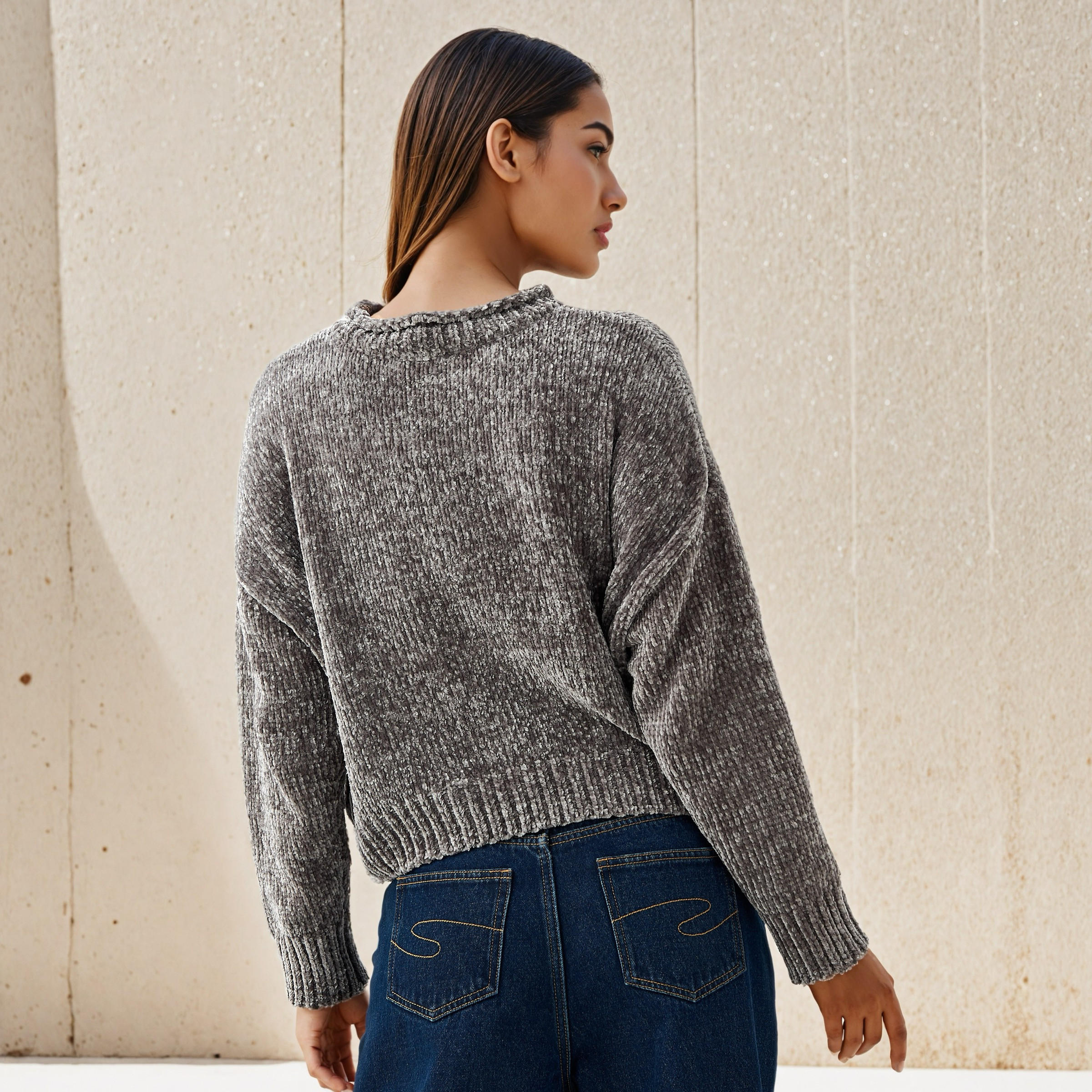 كنزة شانيل بارزة الملمس بكتف ساقط-women-clothing-cardigansandjumpers-jumpers-image-4