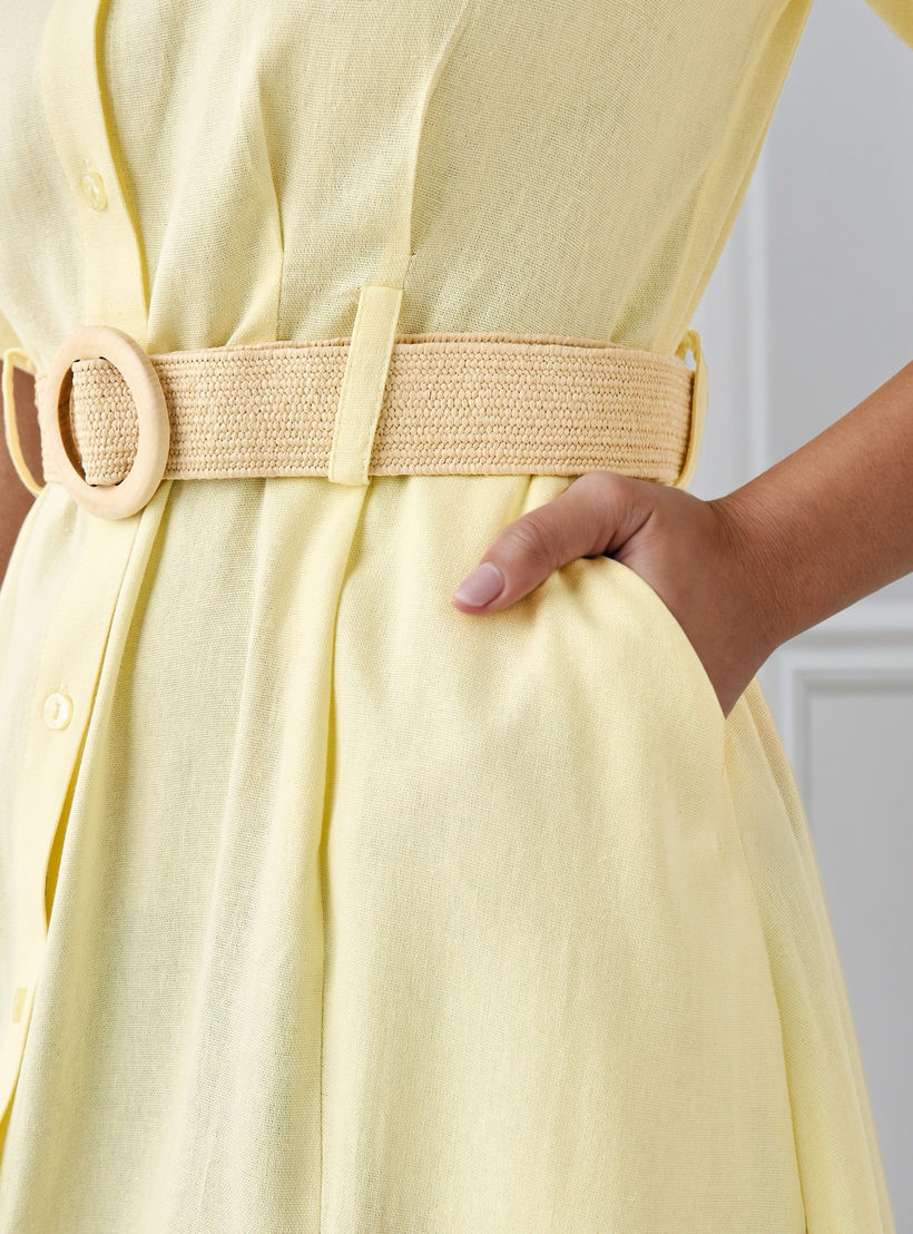 A-line Linen Blend Shirt Dress with Pockets-women-clothing-dresses-image-4