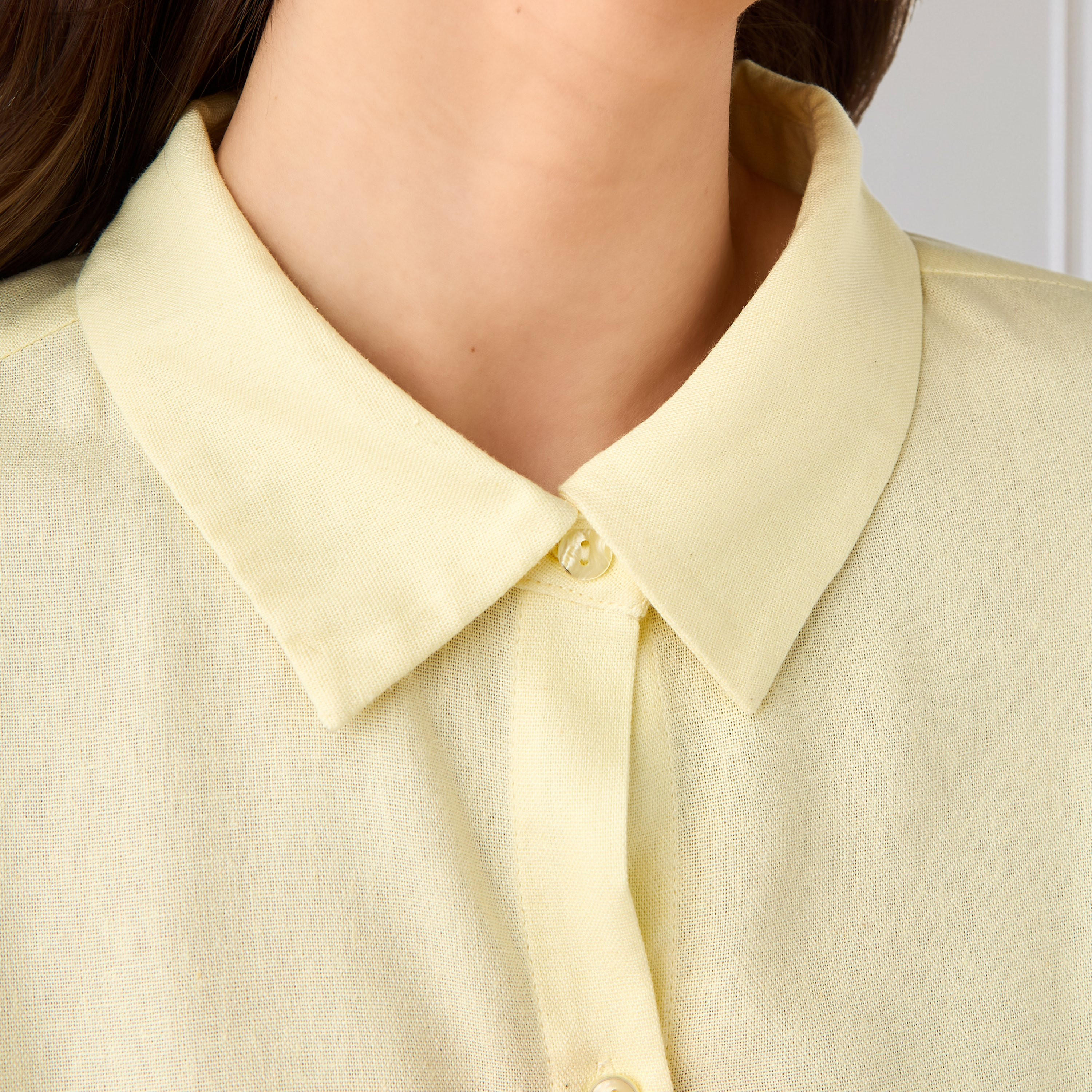 A-line Linen Blend Shirt Dress with Pockets-women-clothing-dresses-image-5