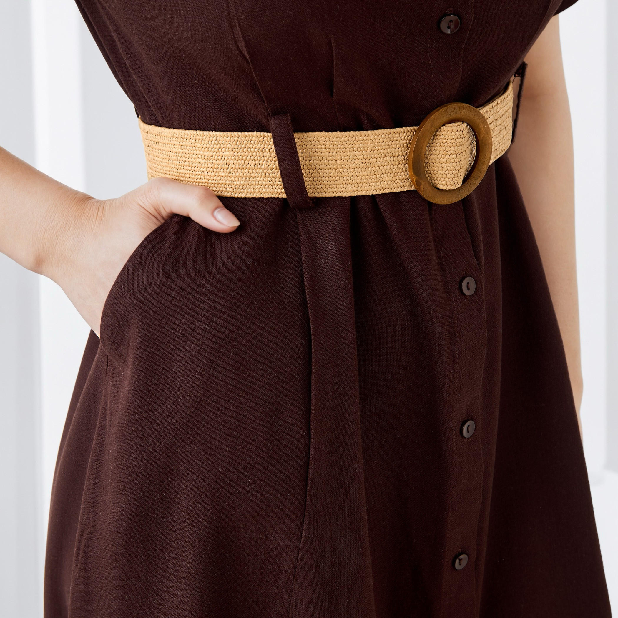 A-line Linen Blend Shirt Dress with Pockets-women-clothing-dresses-image-4