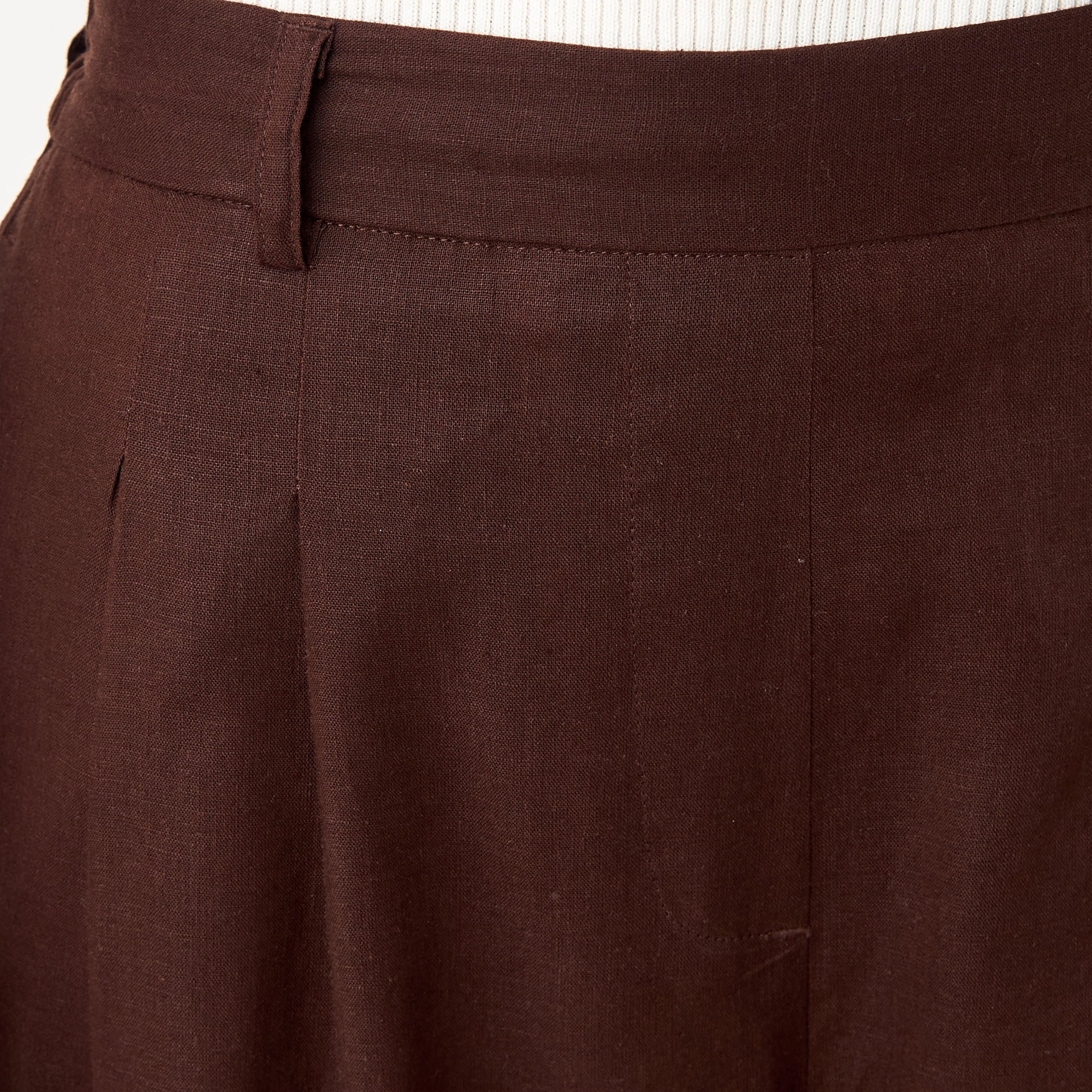 بنطلون واسع الساقين من مزيج الكتان بكُسرات وخصر مطاطي-women-clothing-bottoms-trousers-image-5