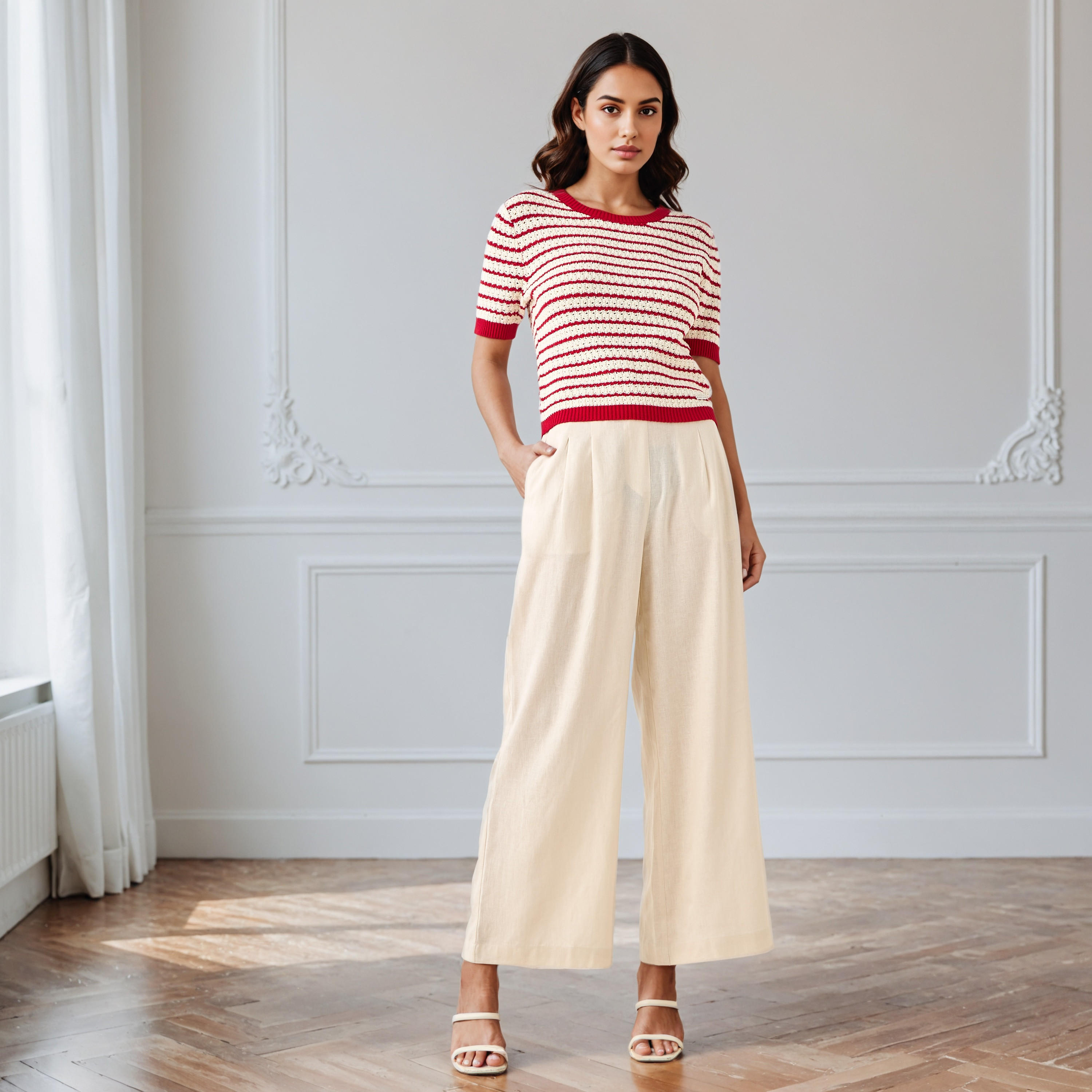 Pleated Linen Blend Wide Leg Flexi Waist Trousers-women-clothing-bottoms-trousers-image-2
