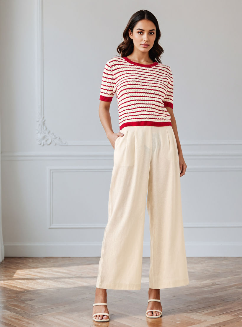 Pleated Linen Blend Wide Leg Flexi Waist Trousers-women-clothing-bottoms-trousers-image-2