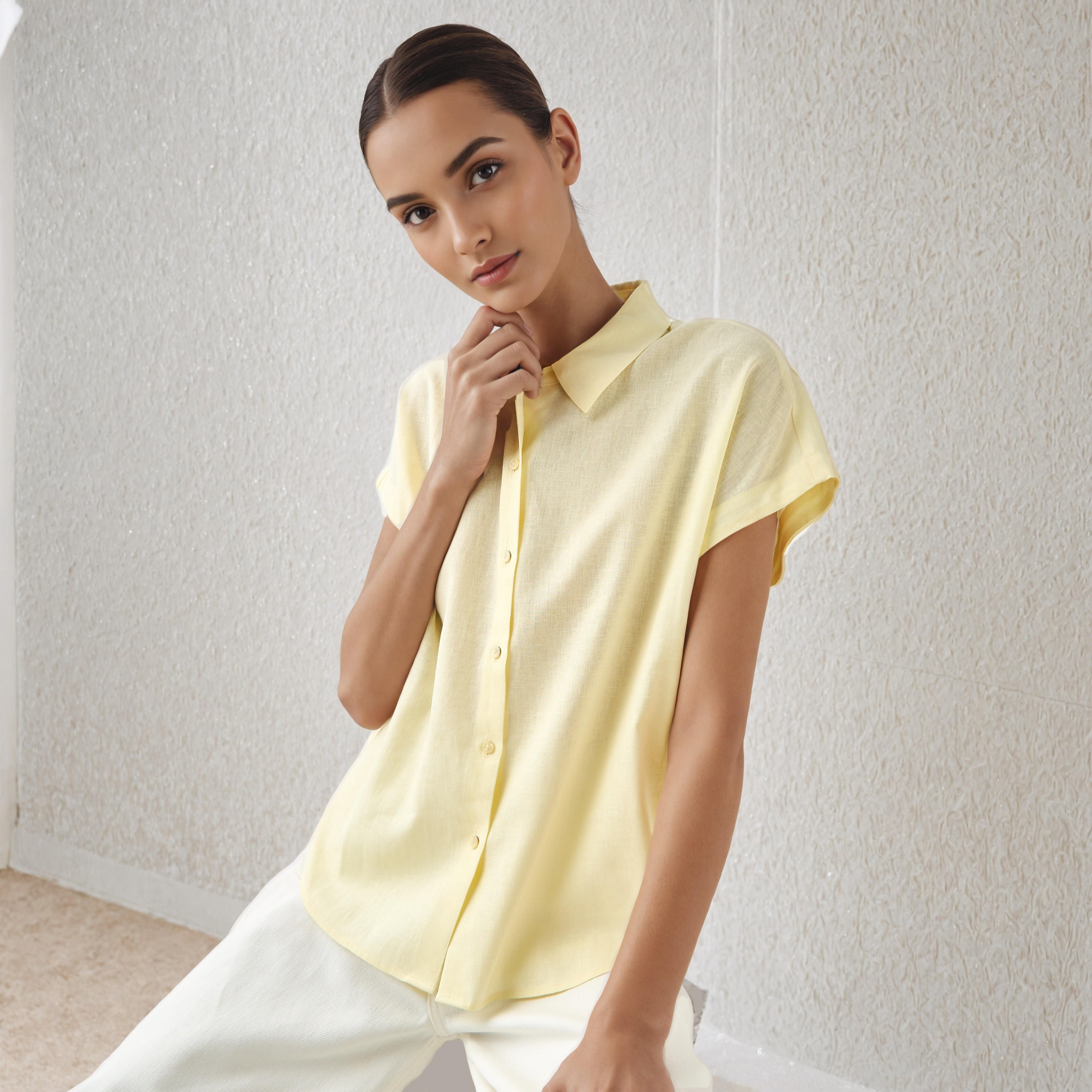 Regular Fit Linen Blend Shirt-women-clothing-shirtsandblouses-blouses-image-1