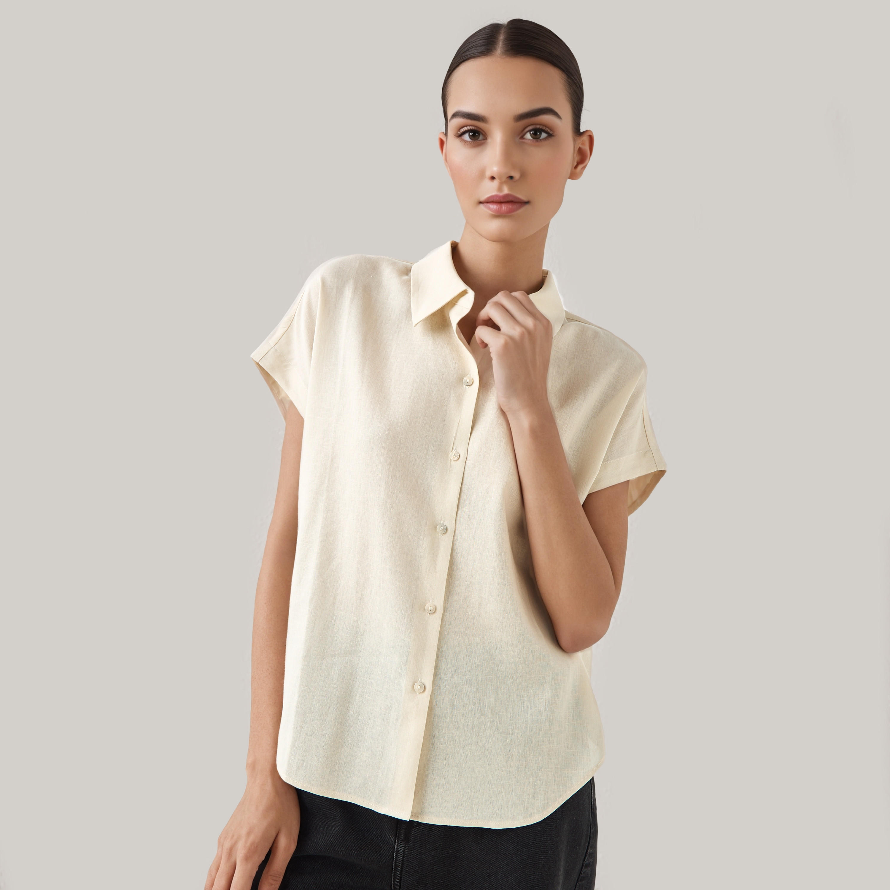 Regular Fit Linen Blend Shirt-women-clothing-shirtsandblouses-blouses-image-1