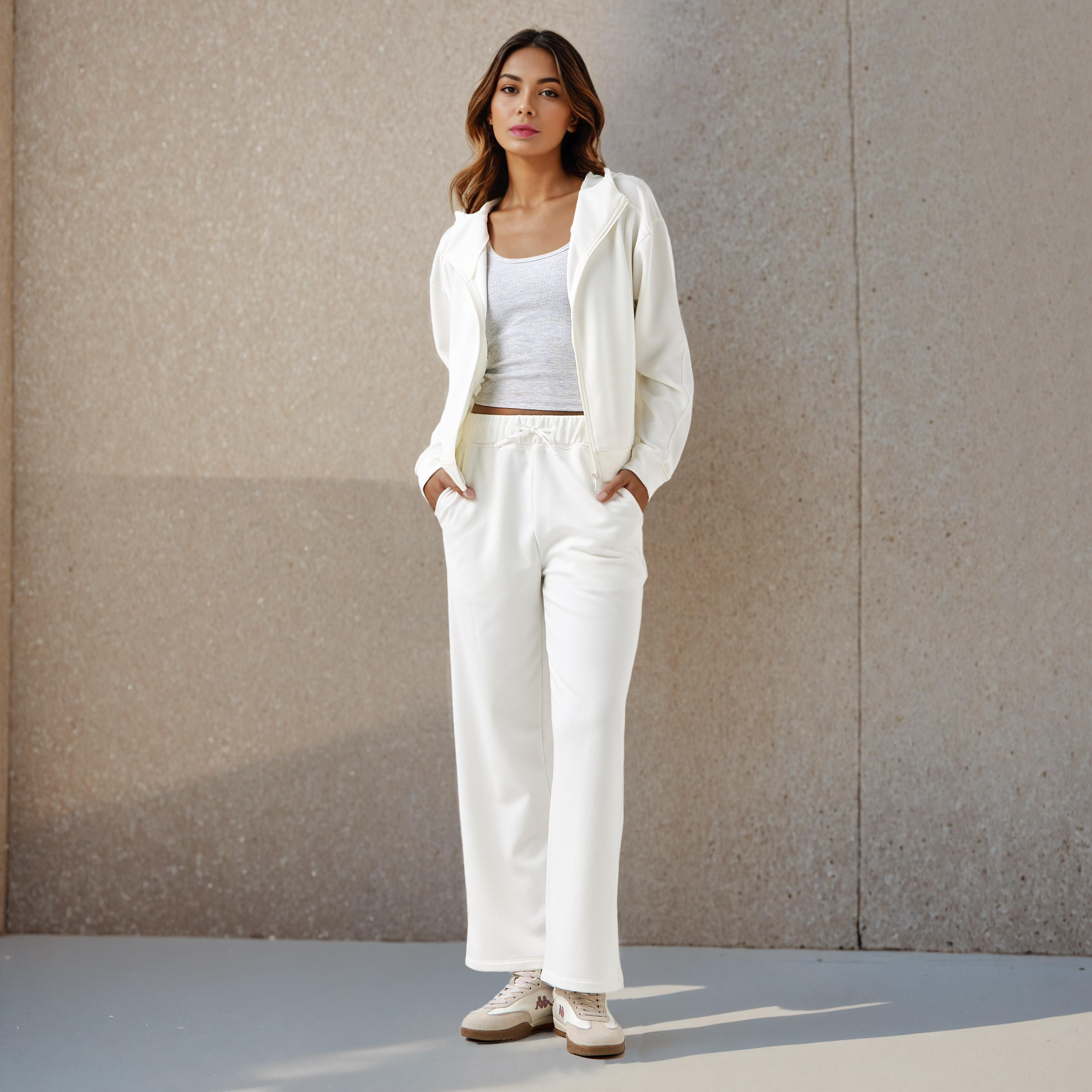 بنطلون رياضي من مزيج البوليستر بخصر مرن وجيوب-women-clothing-bottoms-joggers-image-2