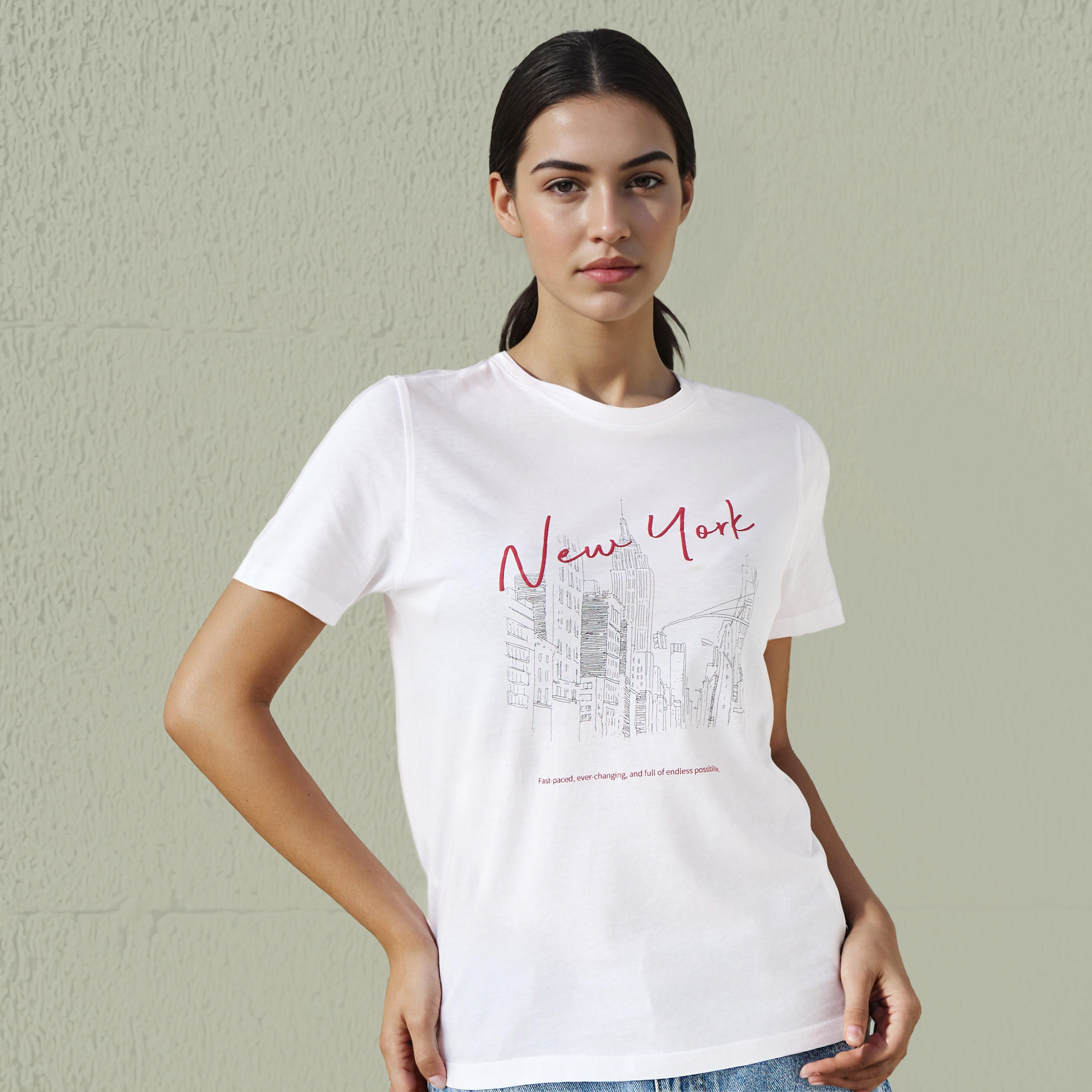 Regular Fit T-shirt with New York Print Cotton-women-clothing-tshirts-image-1